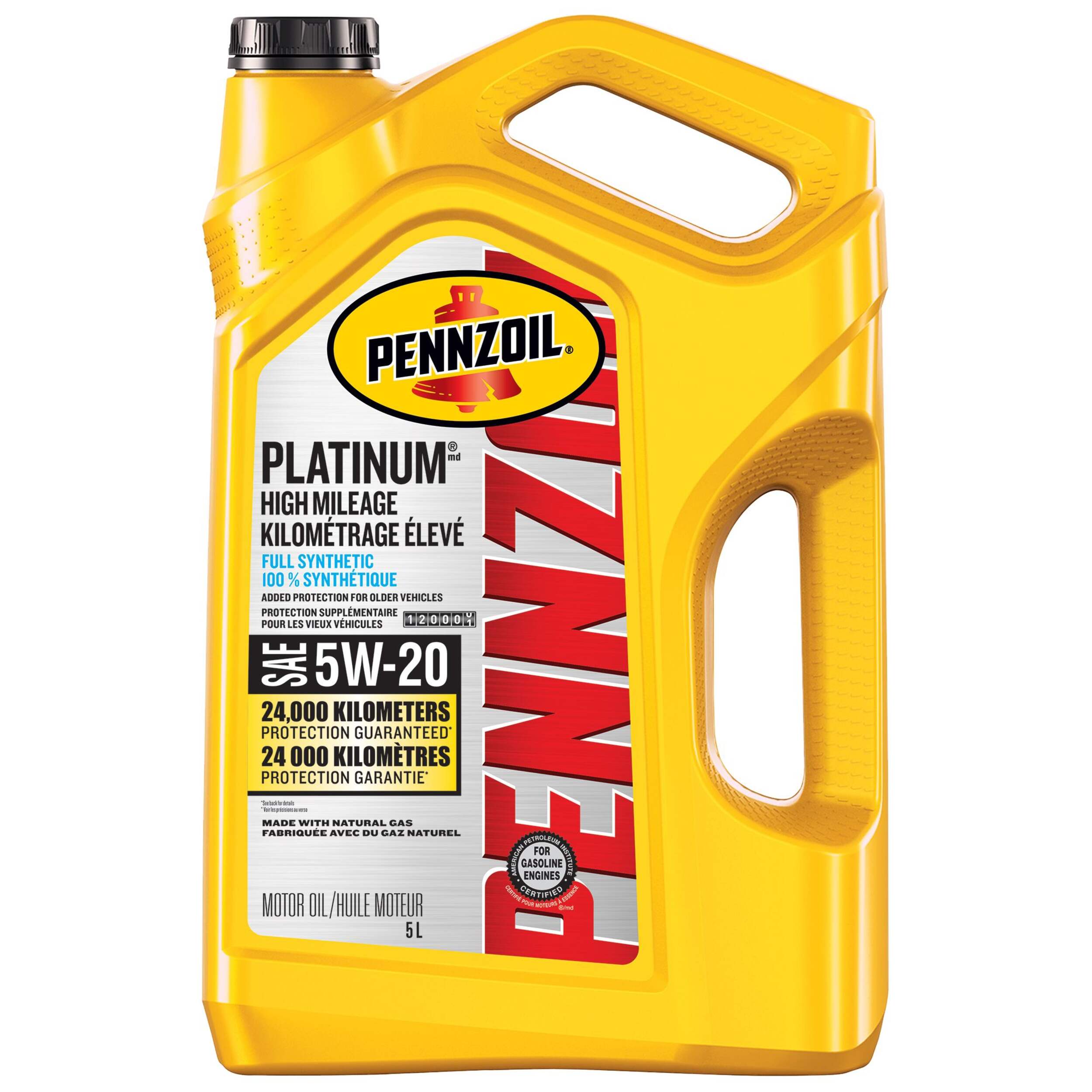 Pennzoil Platinum High Mileage 5W20 Synthetic Engine/Motor Oil, 5-L Front_Flat