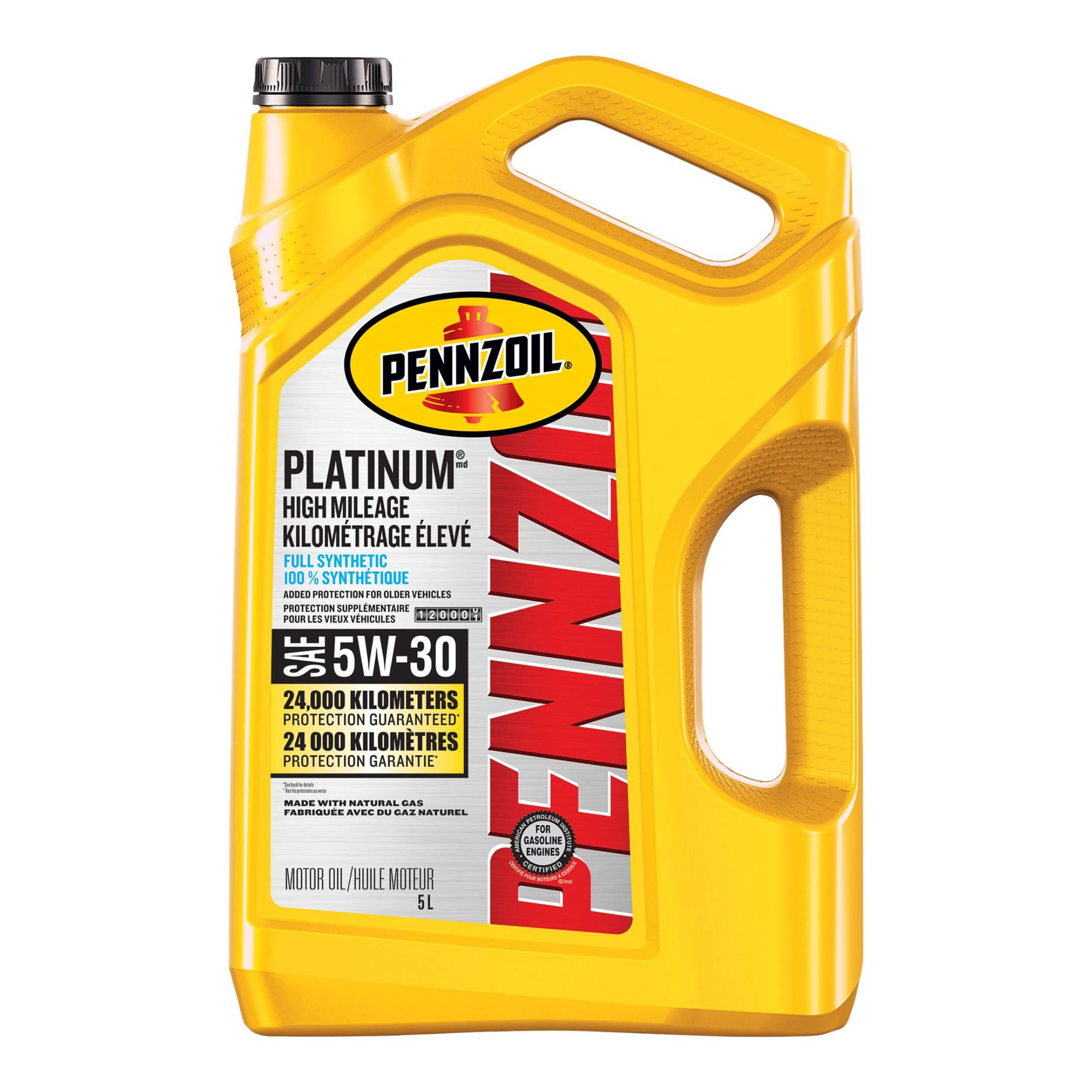 Pennzoil Platinum High Mileage 5W30 Synthetic Engine/Motor Oil, 5-L Front_Flat