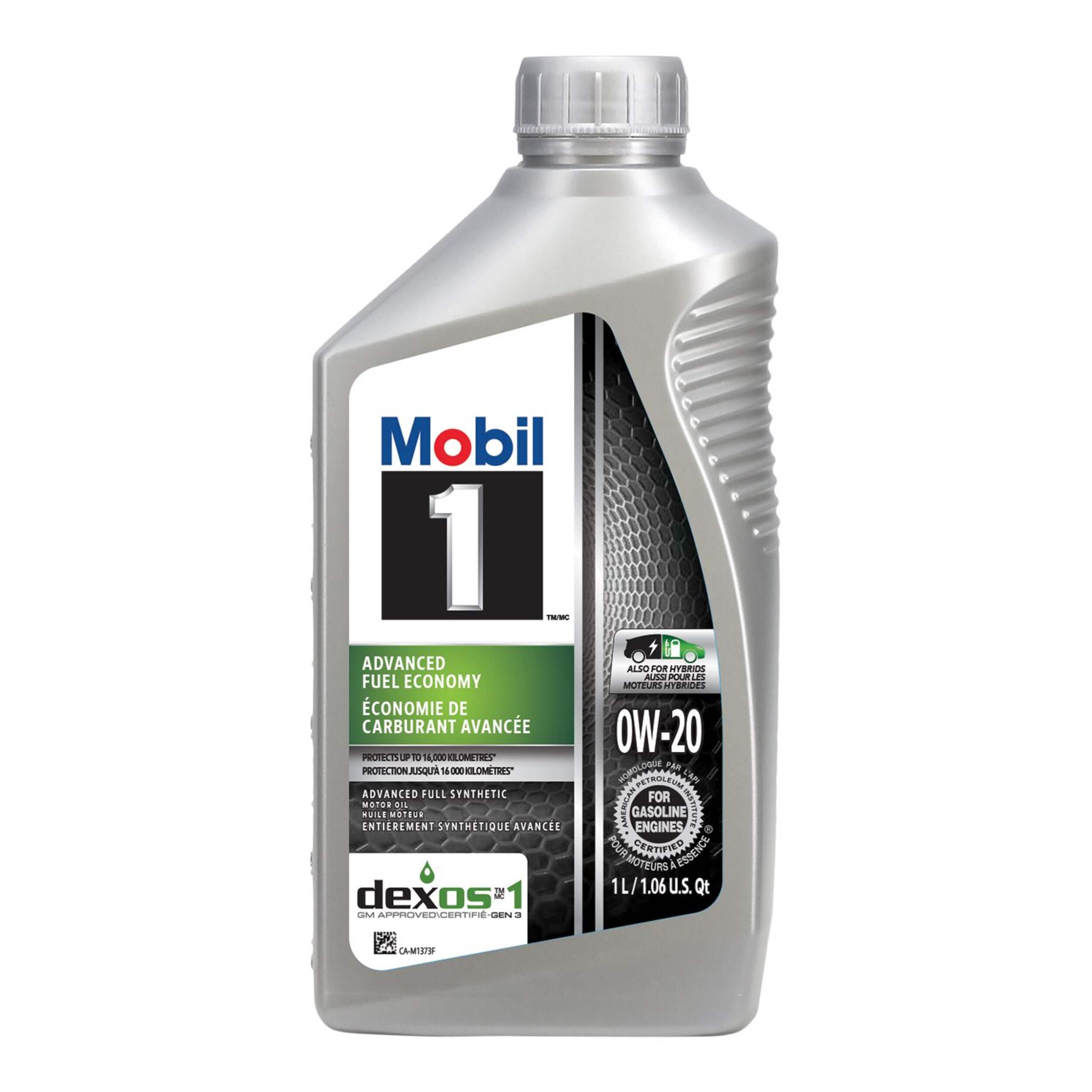 Huile moteur synthétique Mobil 1, 0W-20, grande économie de carburant, 1 L Front_Flat