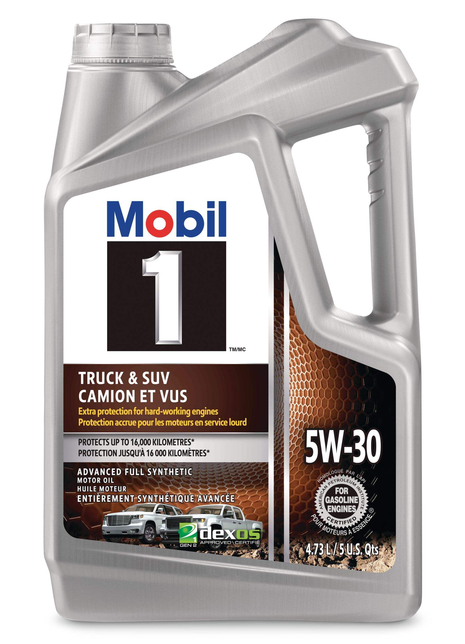 Huile à moteur synthétique Mobil 1 pour camion et VUS, 4,73 L Front_Flat