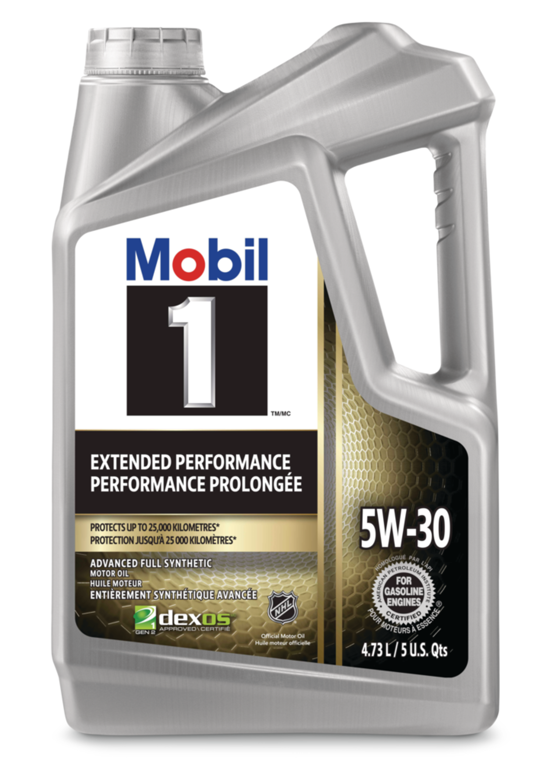 Huile à moteur synthétique Mobile 1, performance prolongée, 5W-30, 4,73 L Front_Flat
