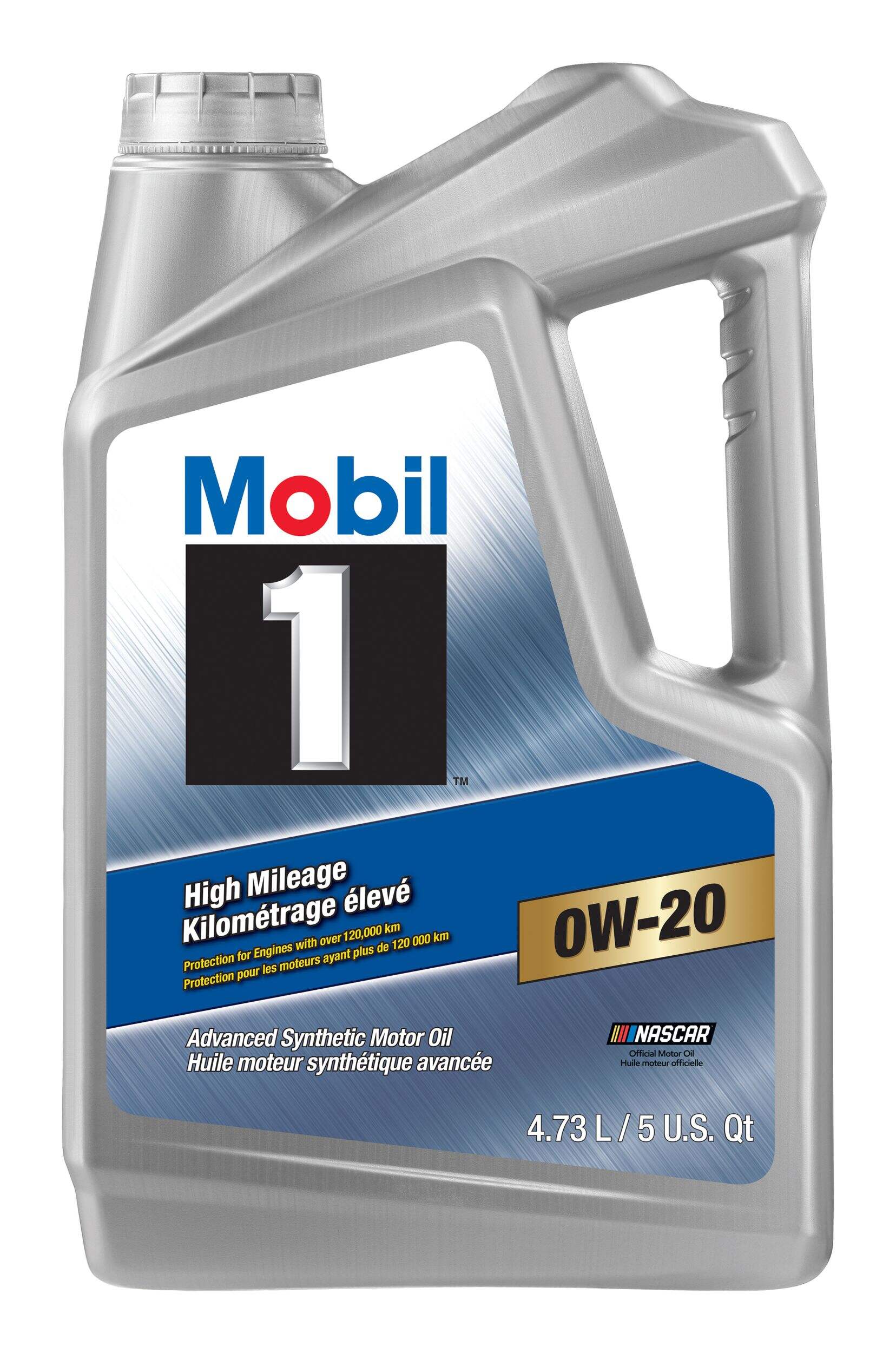 Mobil 1™ High Mileage 0W20 Synthetic Engine/Motor Oil, 4.73-L Front_Flat