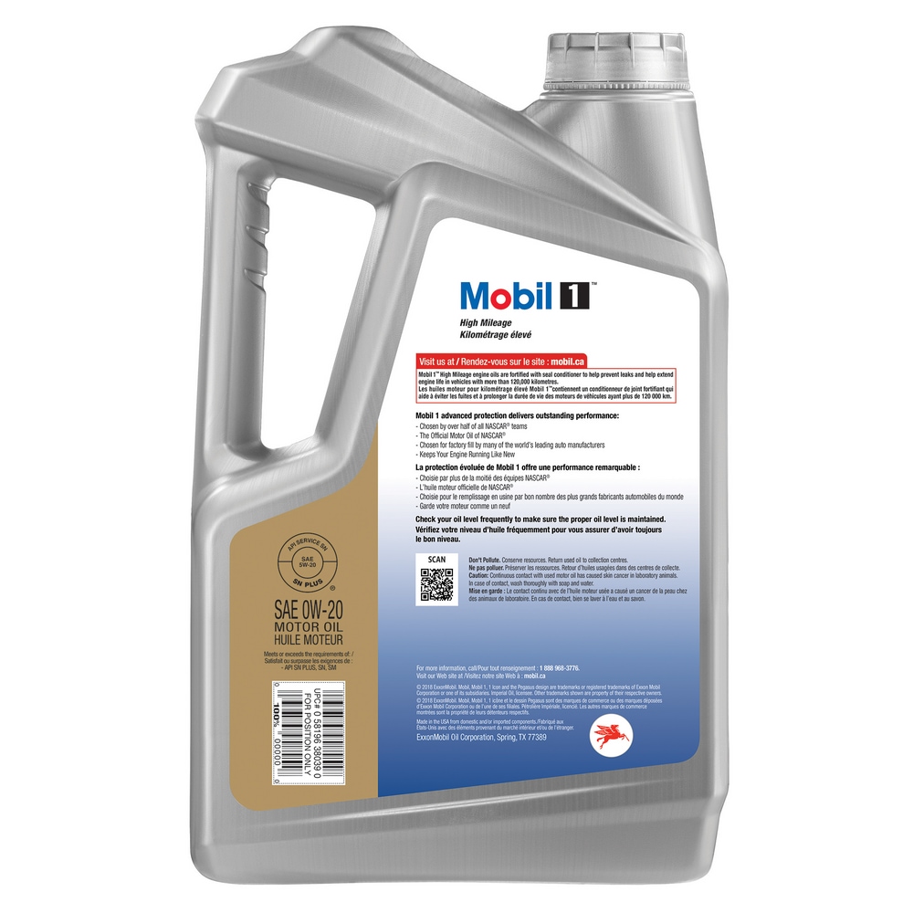 Mobil 1™ High Mileage 0W20 Synthetic Engine/Motor Oil, 4.73L