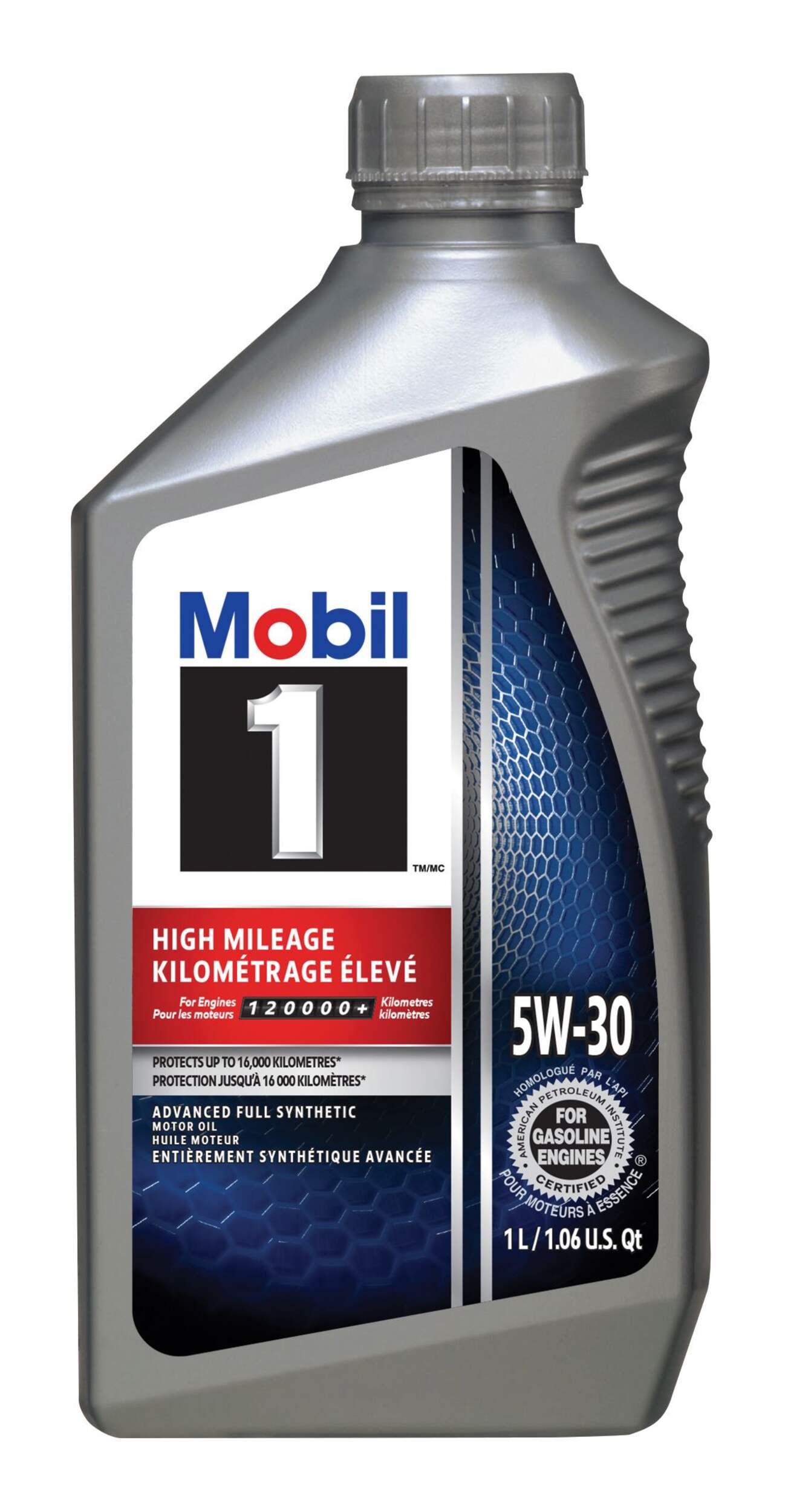 Mobil 1™ High Mileage 5W30 Synthetic Engine/Motor Oil, 1-L Front_Flat