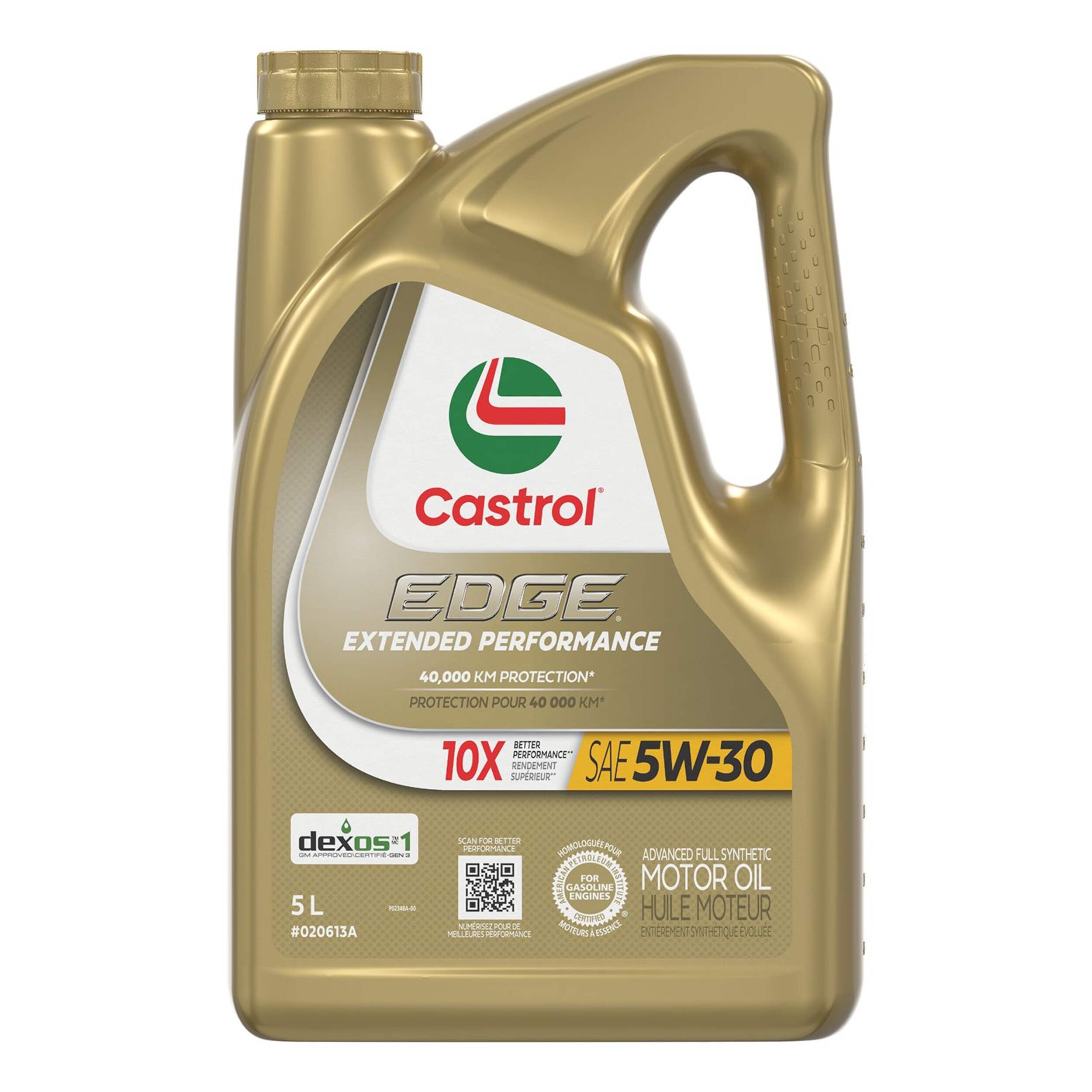 Huile à moteur synthétique Castrol EDGE, performance prolongée, 5W-30, 1 L Front_Flat