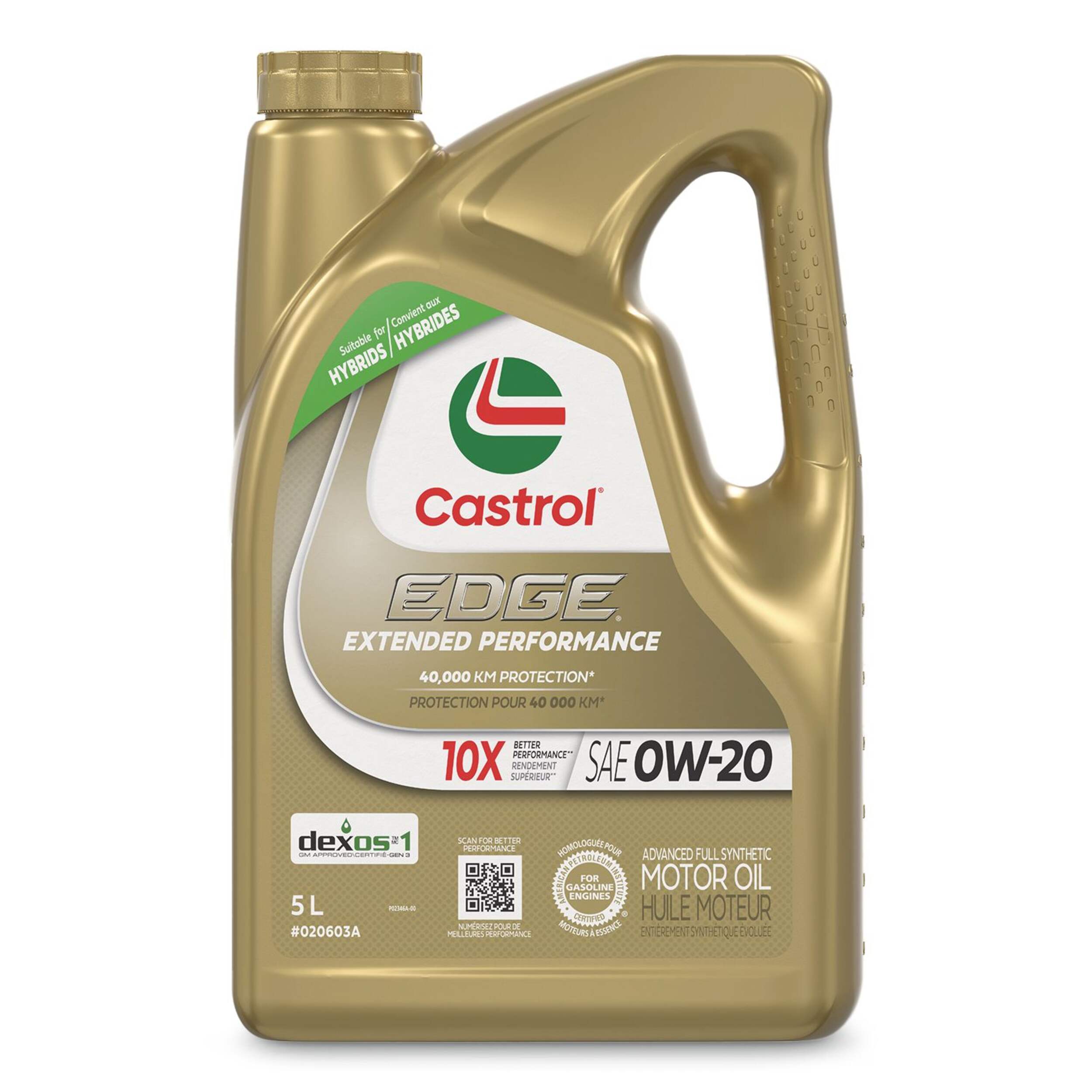 Castrol EDGE Extended Performance 0W20 Synthetic Engine/Motor Oil, 5-L Front_Flat