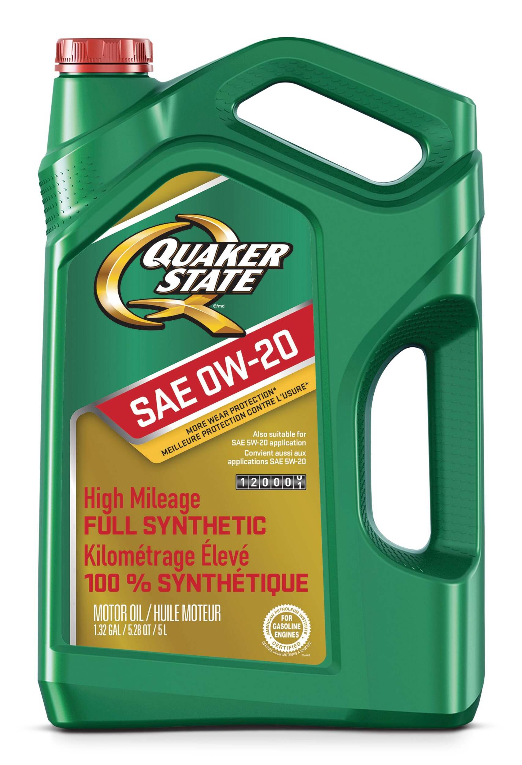 Quaker State High Mileage 0W20 Synthetic Engine/Motor Oil, 5-L Front_Flat