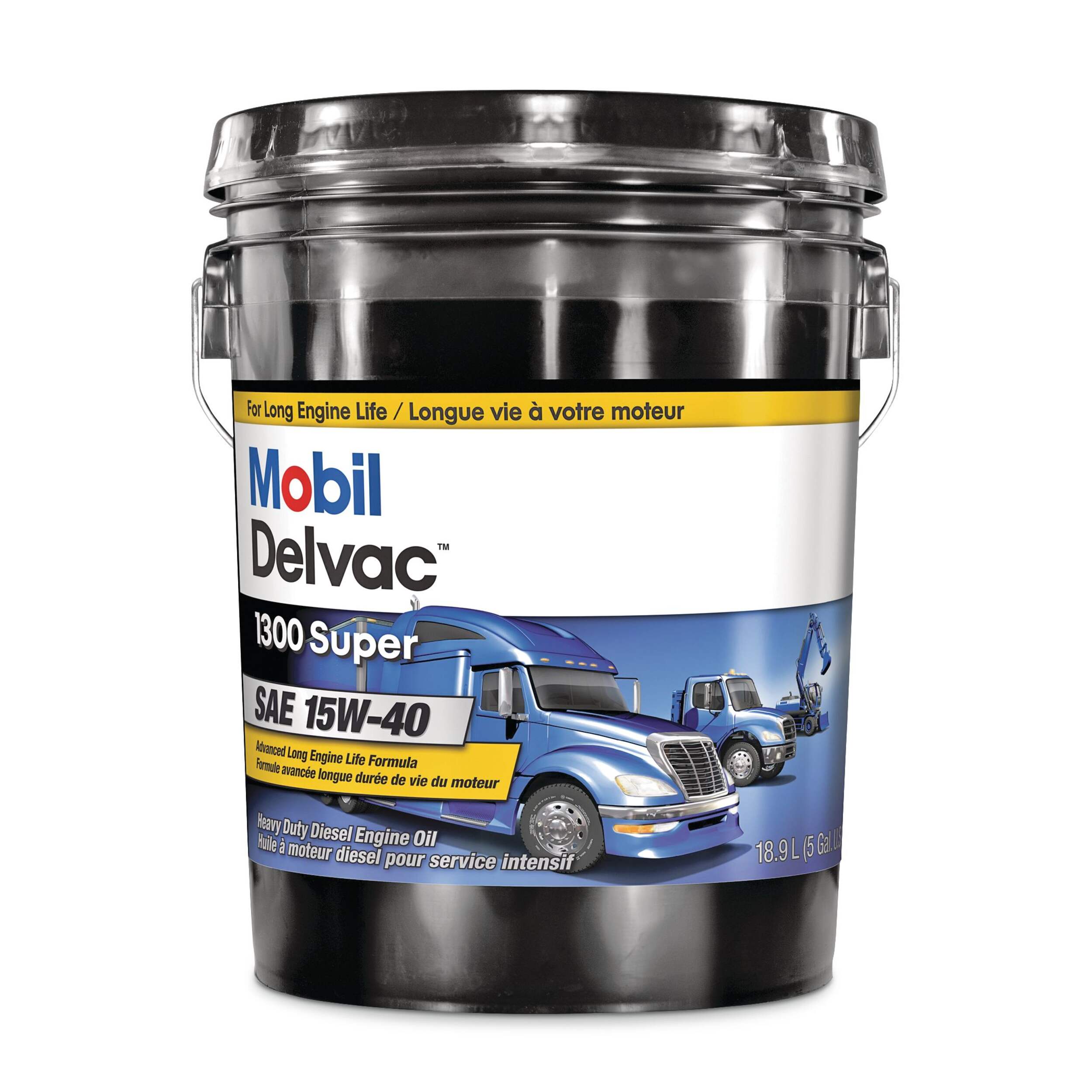 Huile à moteur diesel classique service intense Mobil Delvac 1300 Super, 15W-40, 18,9 L Front_Flat