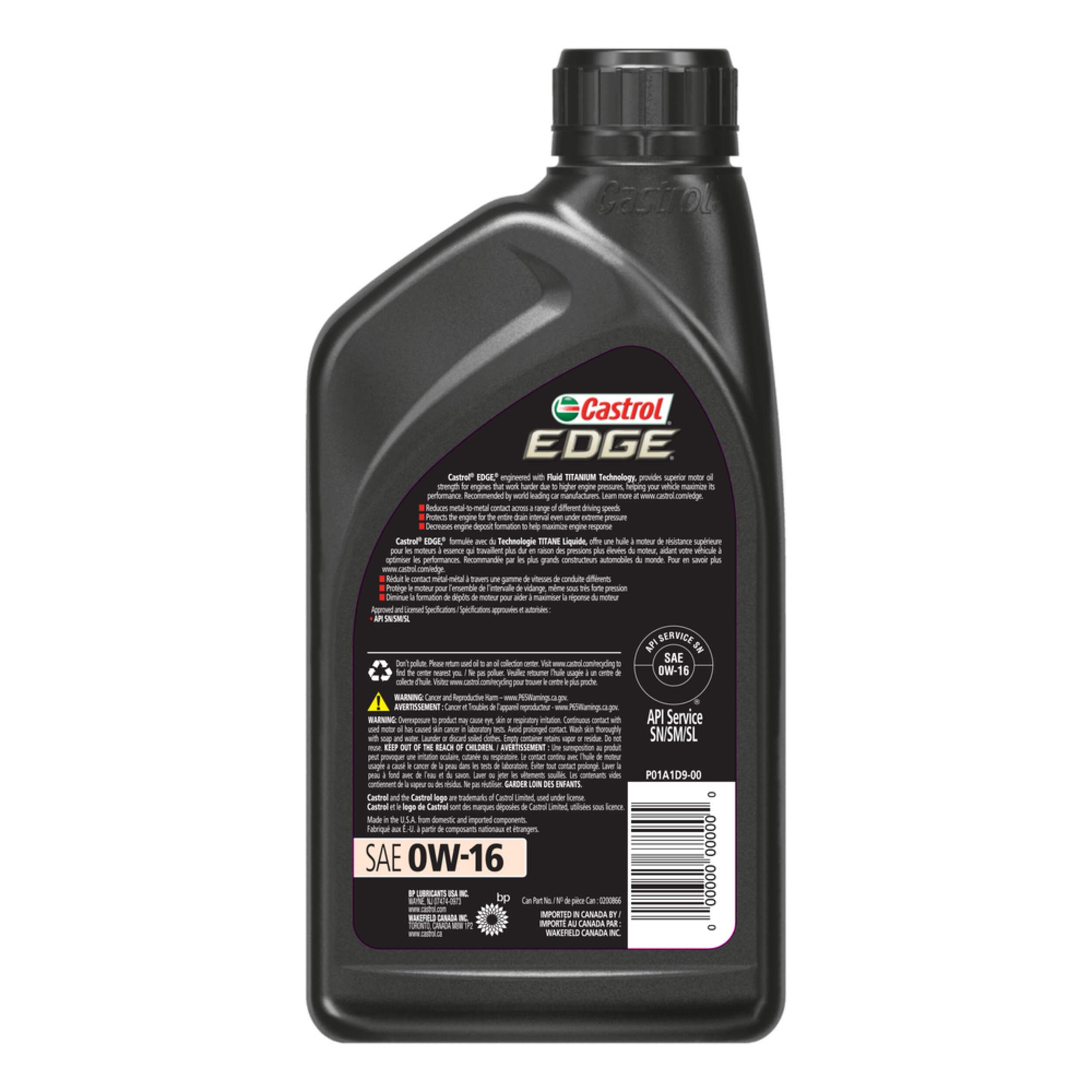 Castrol EDGE 0W16 Synthetic Engine/Motor Oil, 946-mL | Canadian Tire