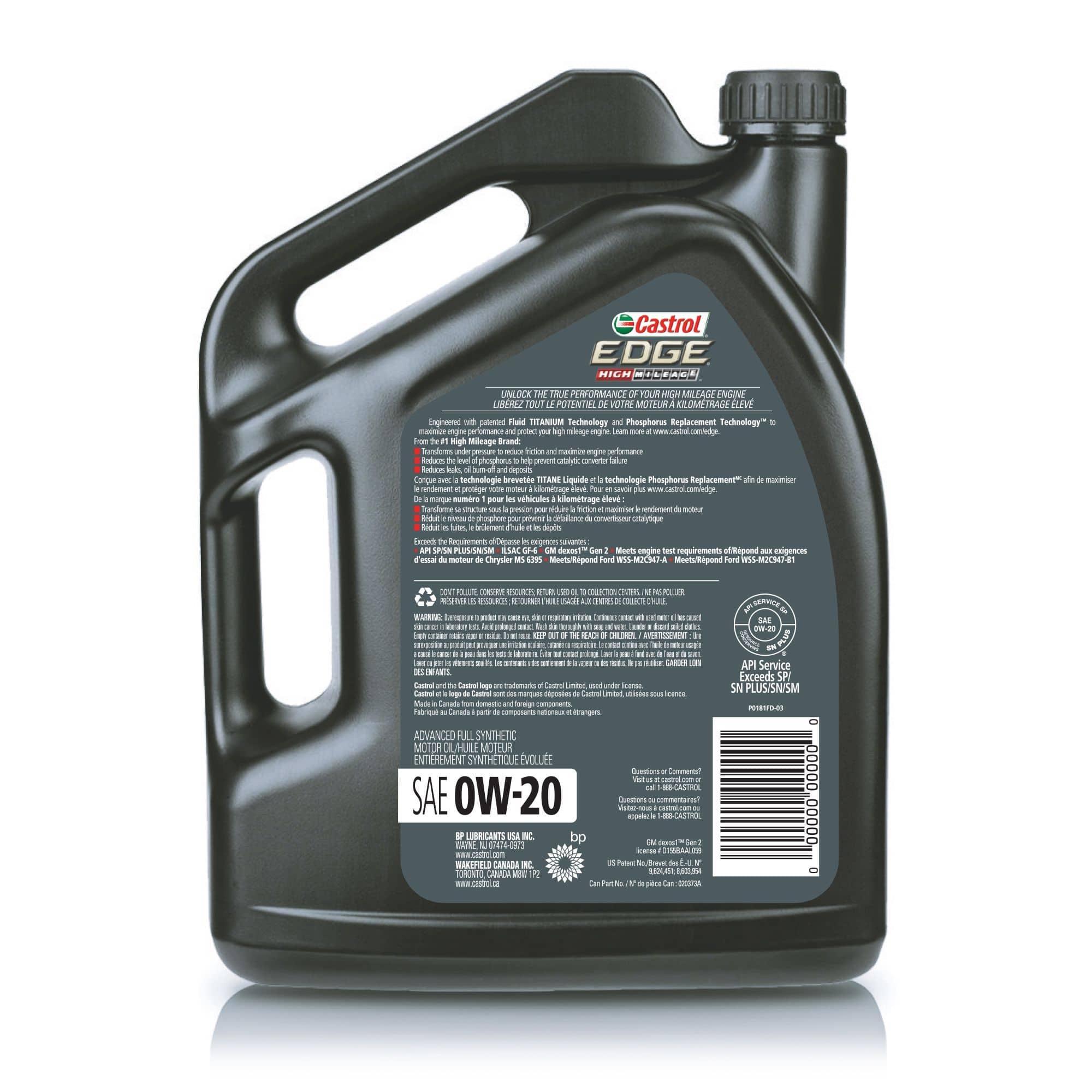 Castrol EDGE High Mileage 0W20 Synthetic Engine/Motor Oil