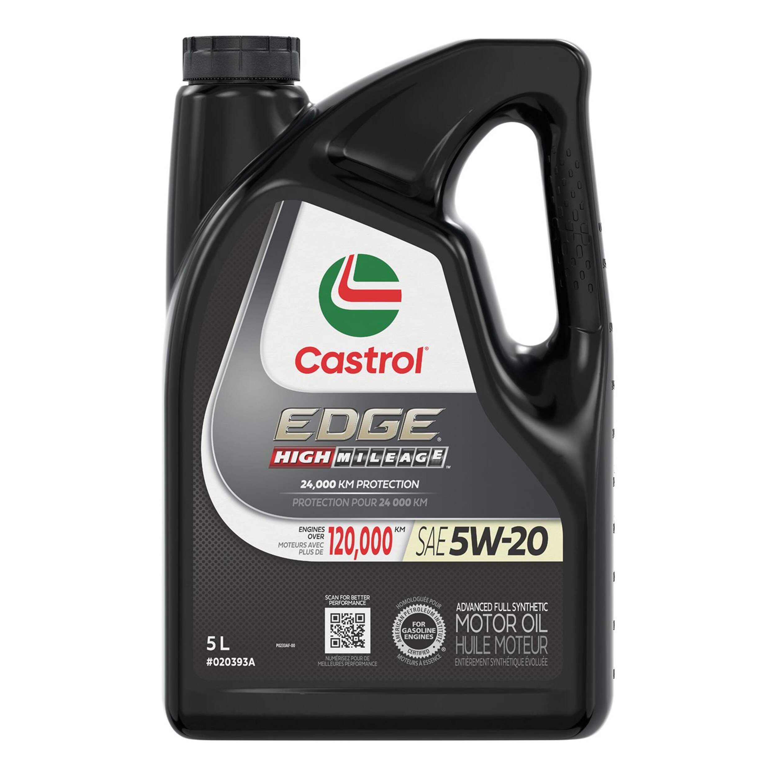 Huile à moteur synthétique Castrol EDGE, kilométrage élevé, 5W-20, 5 L Front_Flat
