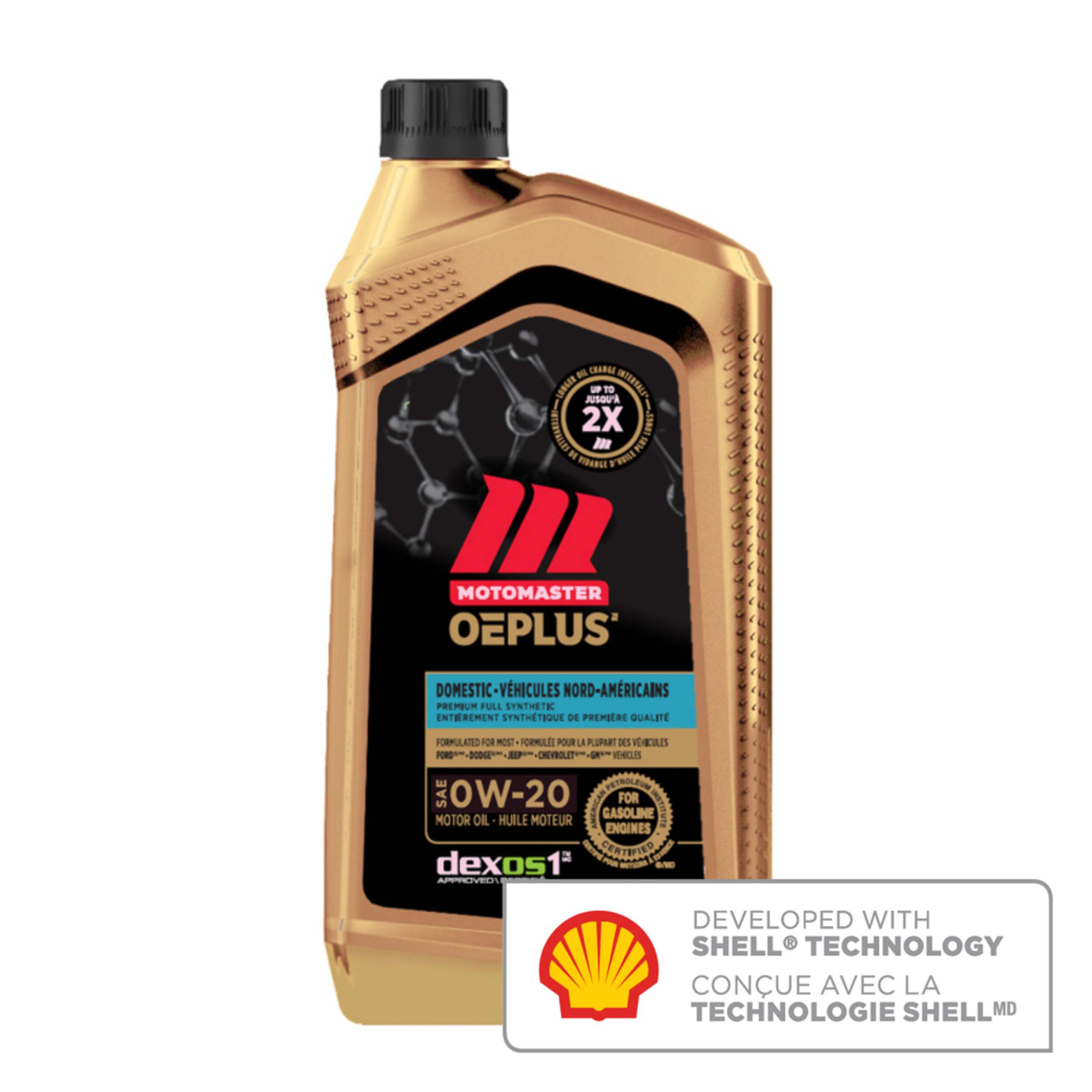 MotoMaster OEPLUS Domestic Premium 0W20 Synthetic Engine/Motor Oil, 946-mL Front_Flat