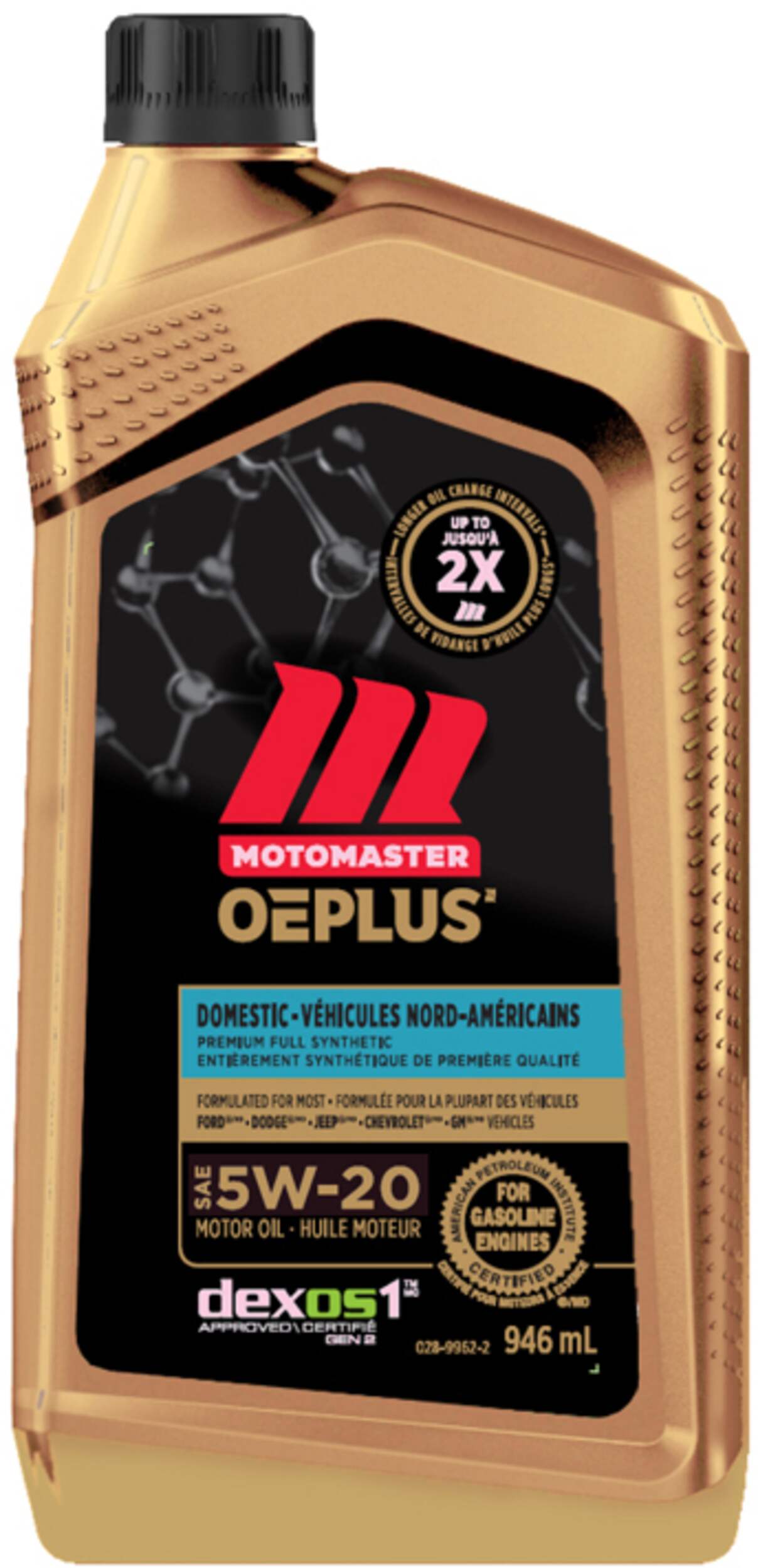 MotoMaster OEPLUS Domestic Premium 5W20 Synthetic Engine/Motor Oil, 946-mL Front_Flat