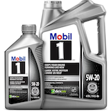 Mobil 1™ 5W20 Synthetic Engine/Motor Oil Set, 4.73-L + 1-L Front_Flat