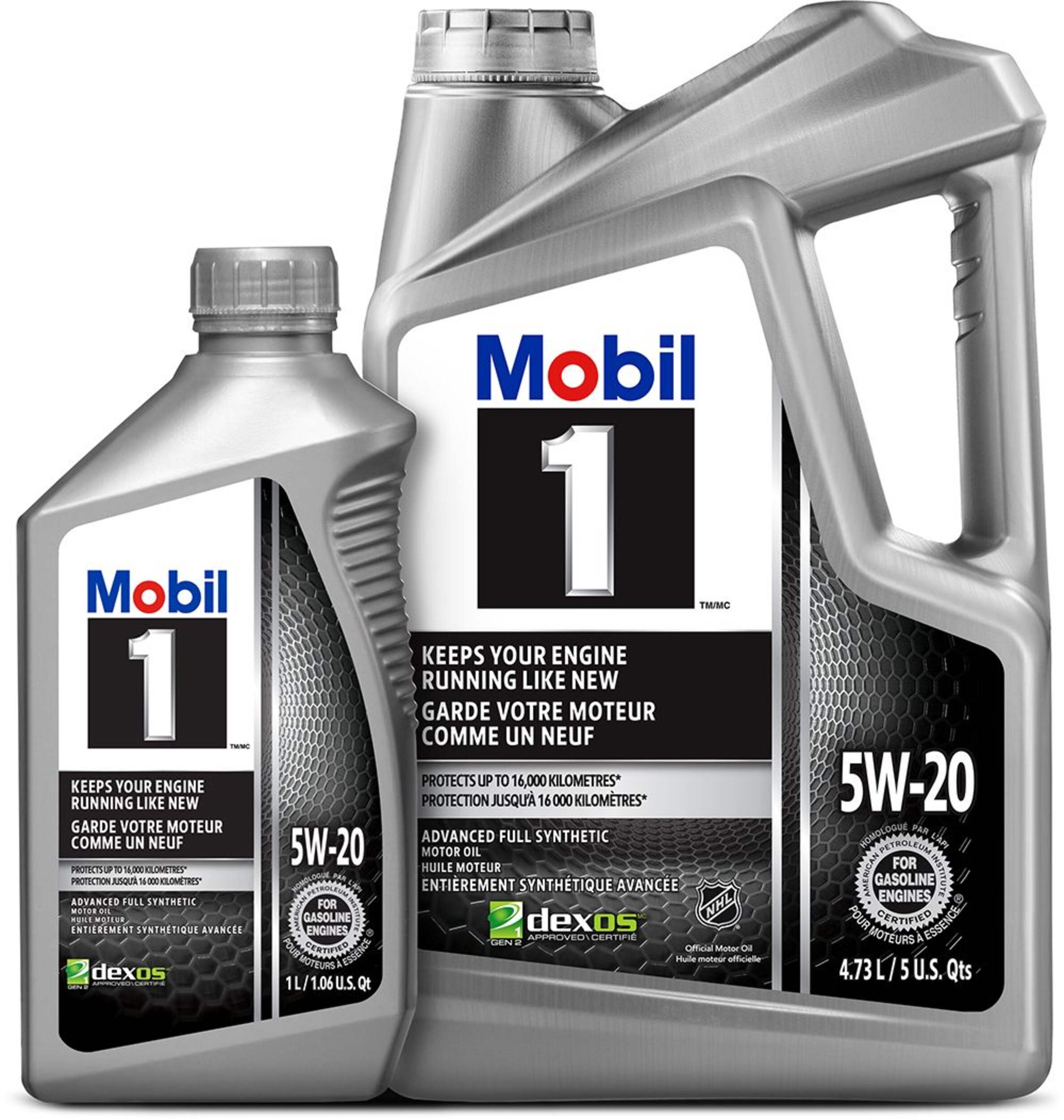 Mobil 1™ 5W20 Synthetic Engine/Motor Oil Set, 4.73-L + 1-L Front_Flat