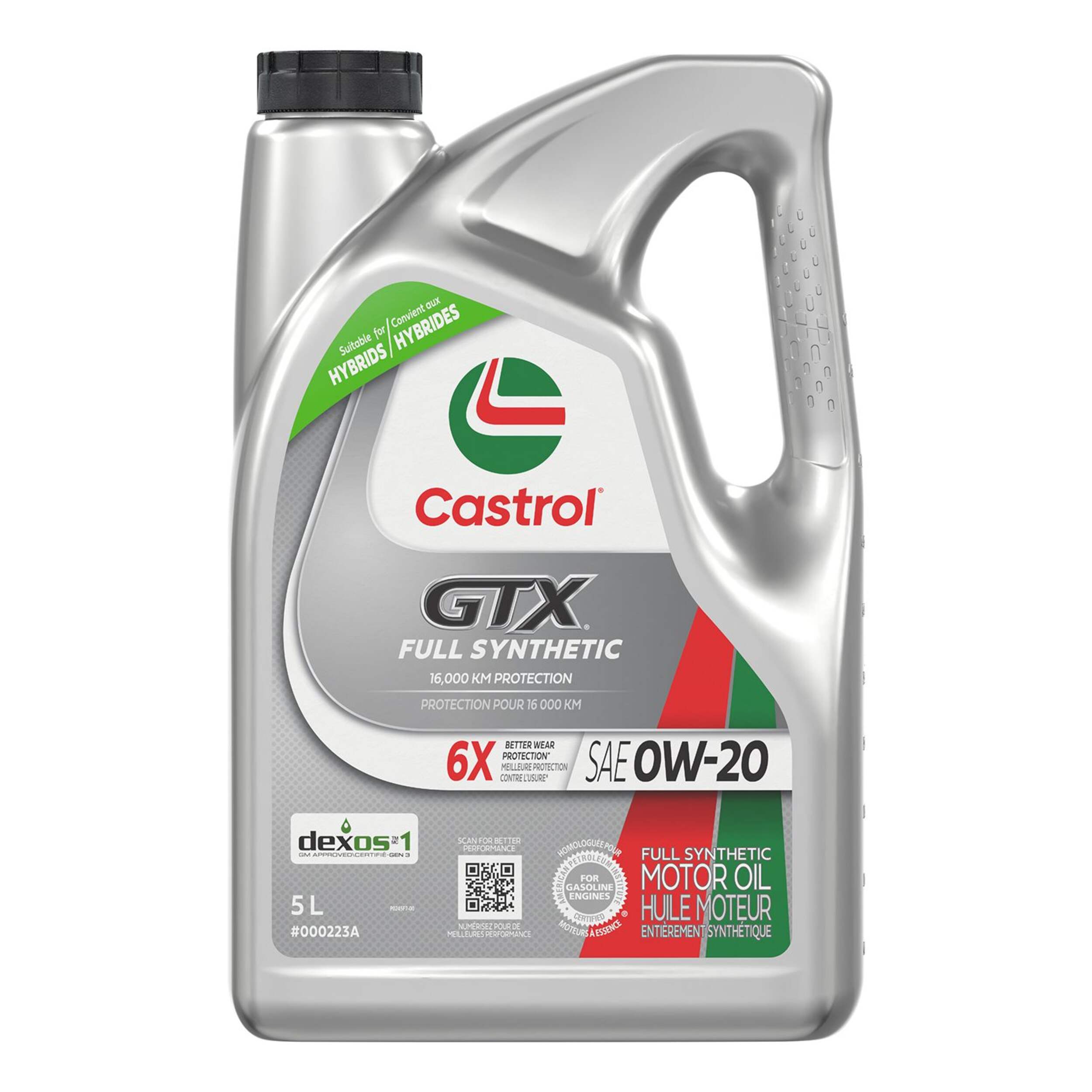Castrol GTX Full Synthetic 0W-20 Motor Oil, 5-L Front_Flat