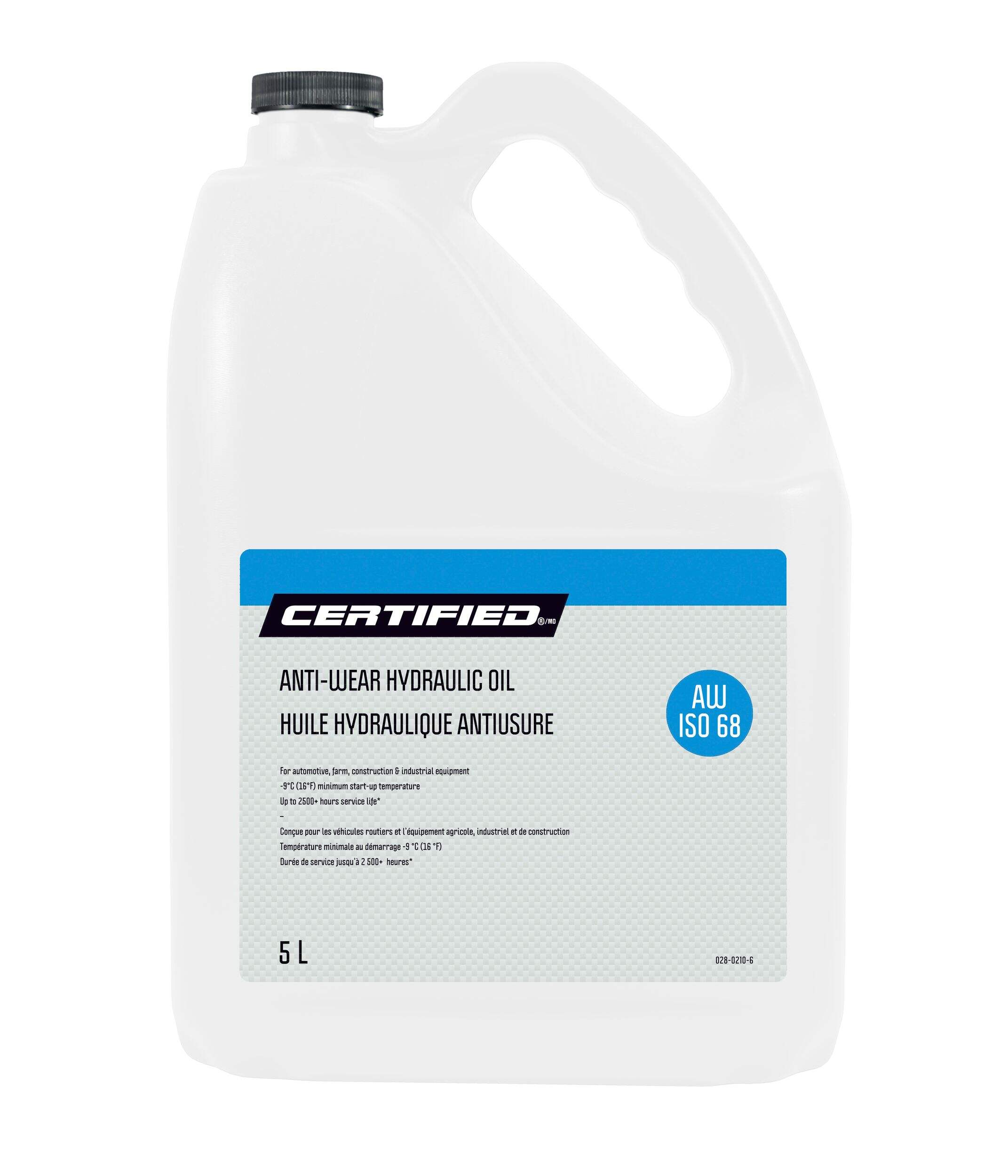 Certified AW68 Anti-Wear Hydraulic Oil, 5-L Front_Flat