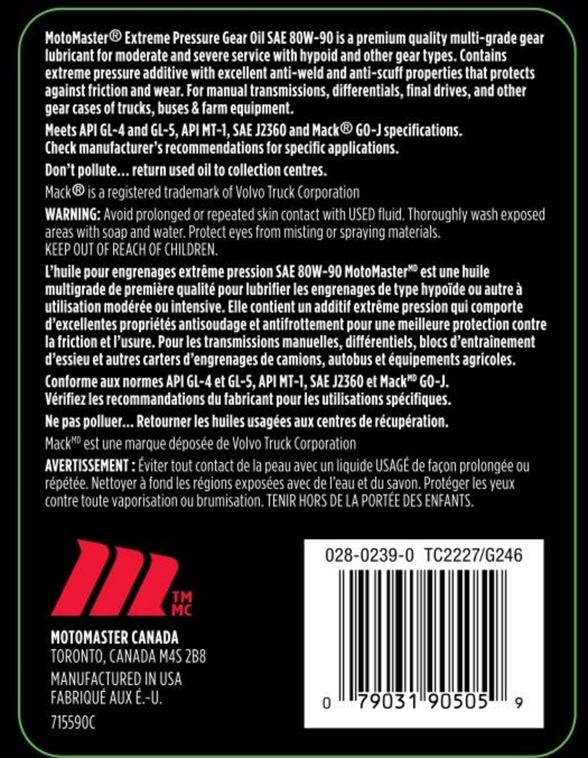 MotoMaster Extreme Pressure Gear Oil 80W90, 946-mL | Canadian Tire