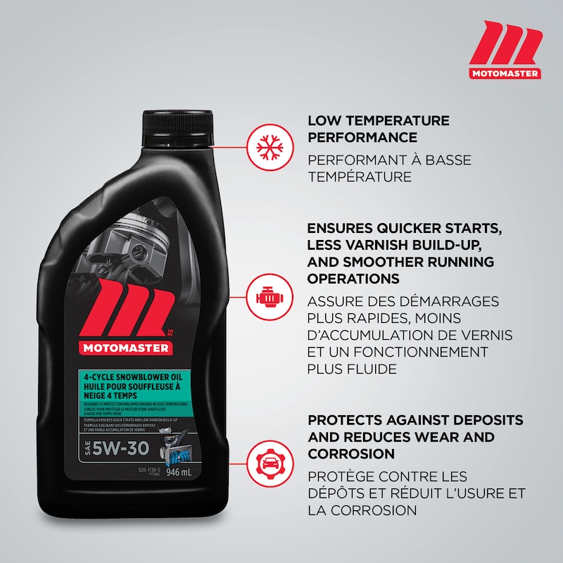MotoMaster 4Stroke Snowblower/Snowthrower Oil 5W30, 946mL Canadian Tire