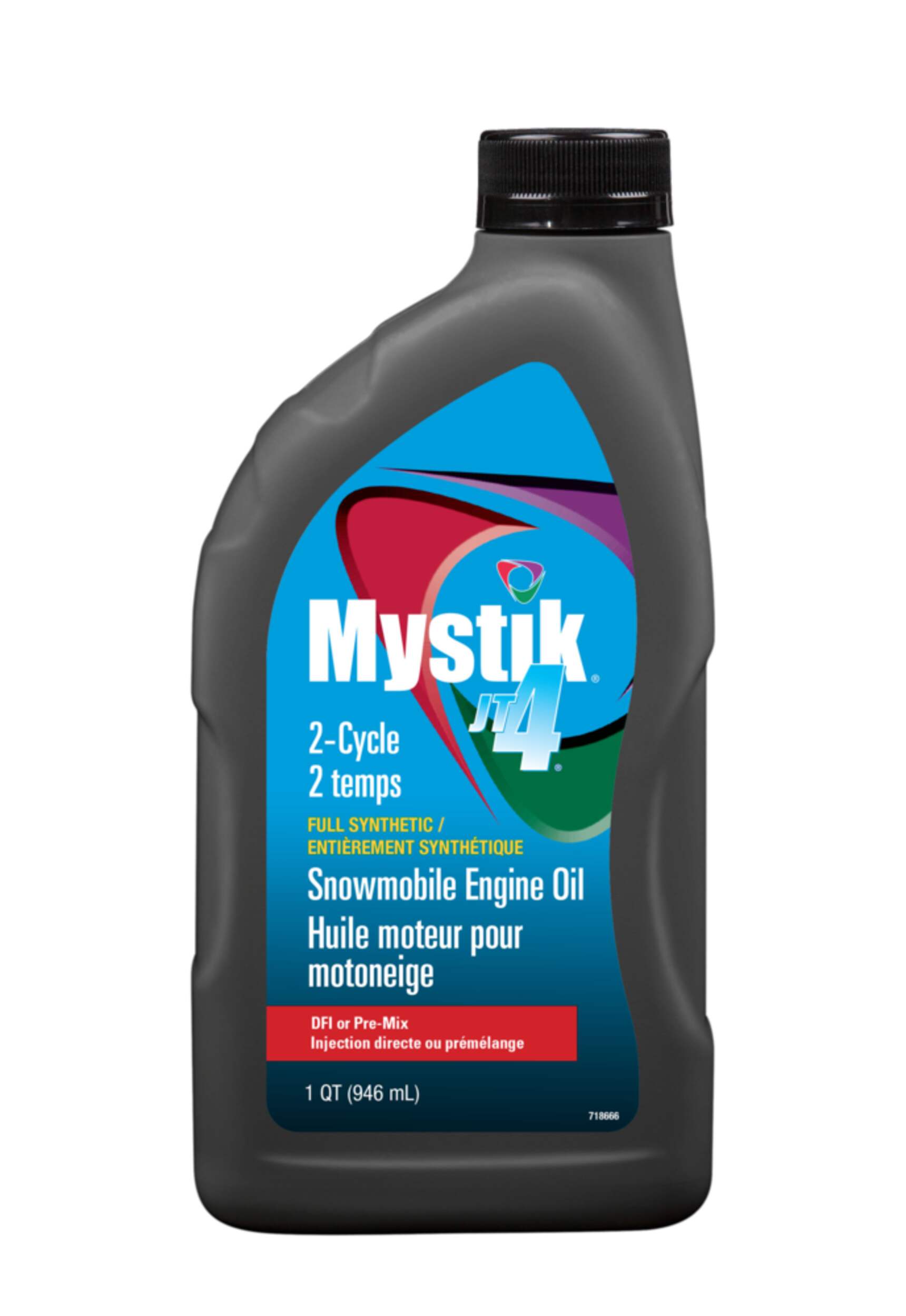 Mystik JT4 2-Cycle Full Synthetic Snowmobile Oil, 946-mL Front_Flat