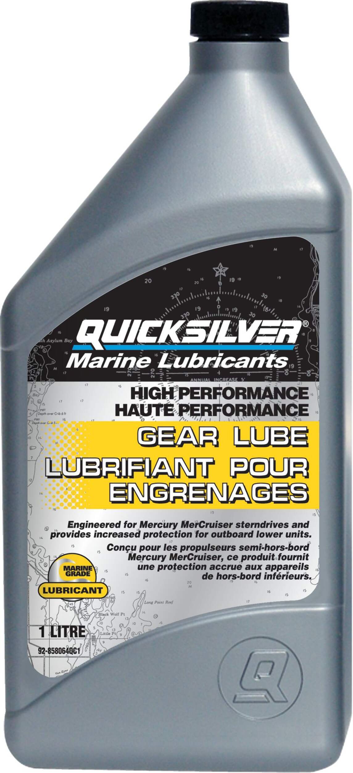 Lubrifiant haute performance Quicksilver pour moteur de bateau SAE 90, 1 L Front_Flat