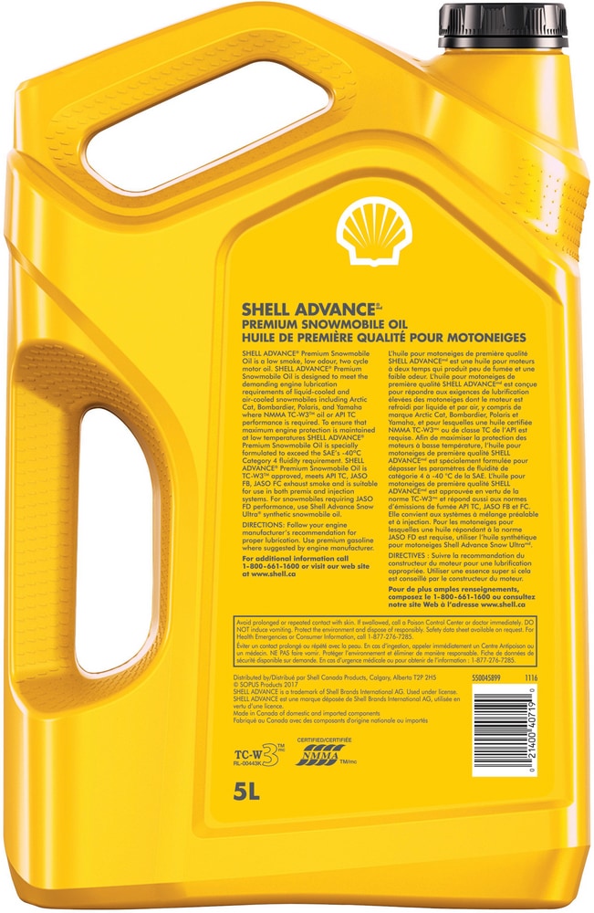 Shell Advance 2Stroke Premium Snowmobile Oil, 5L Canadian Tire