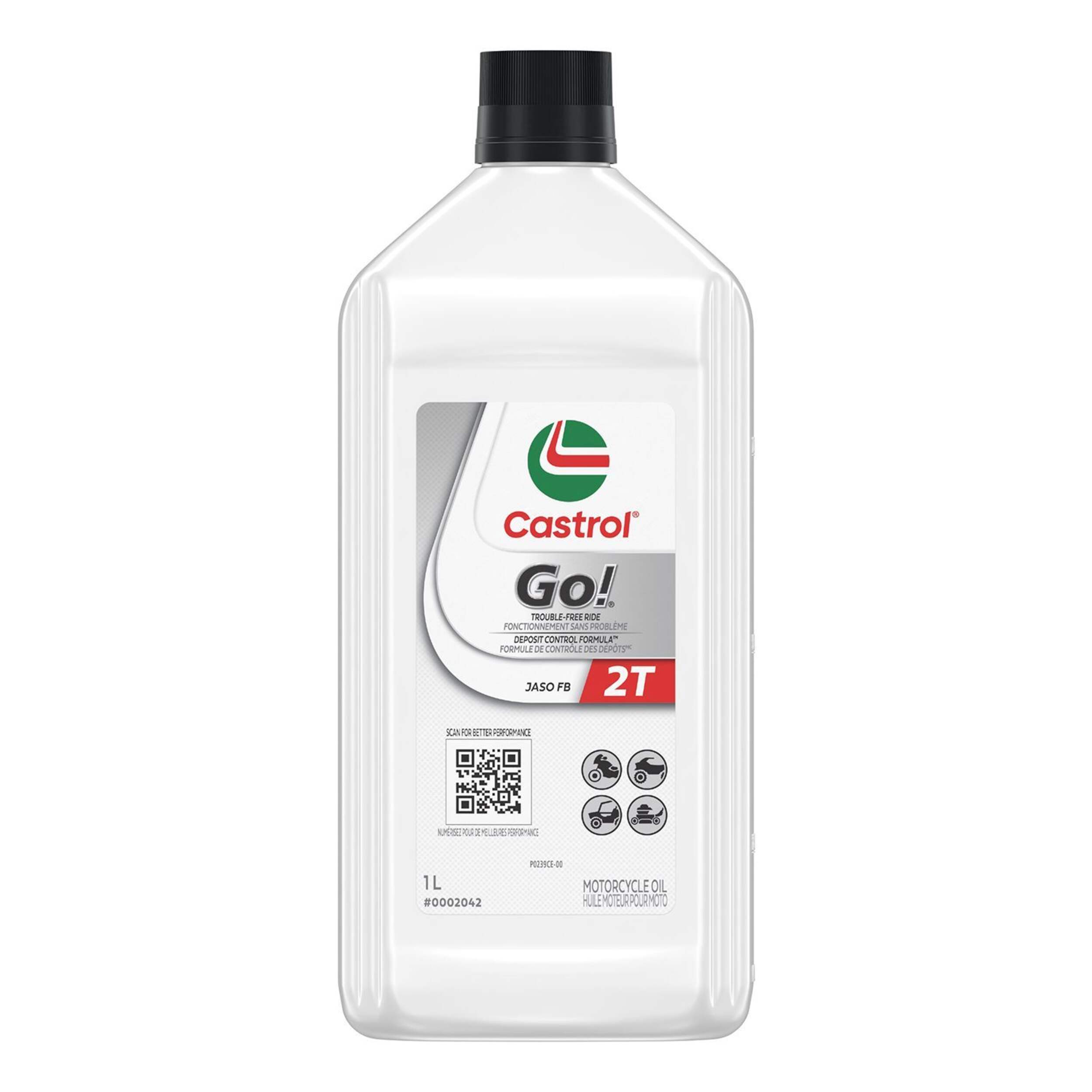 Huile pour motocyclette 2T à 2 temps Castrol Go!, 1 L Front_Flat