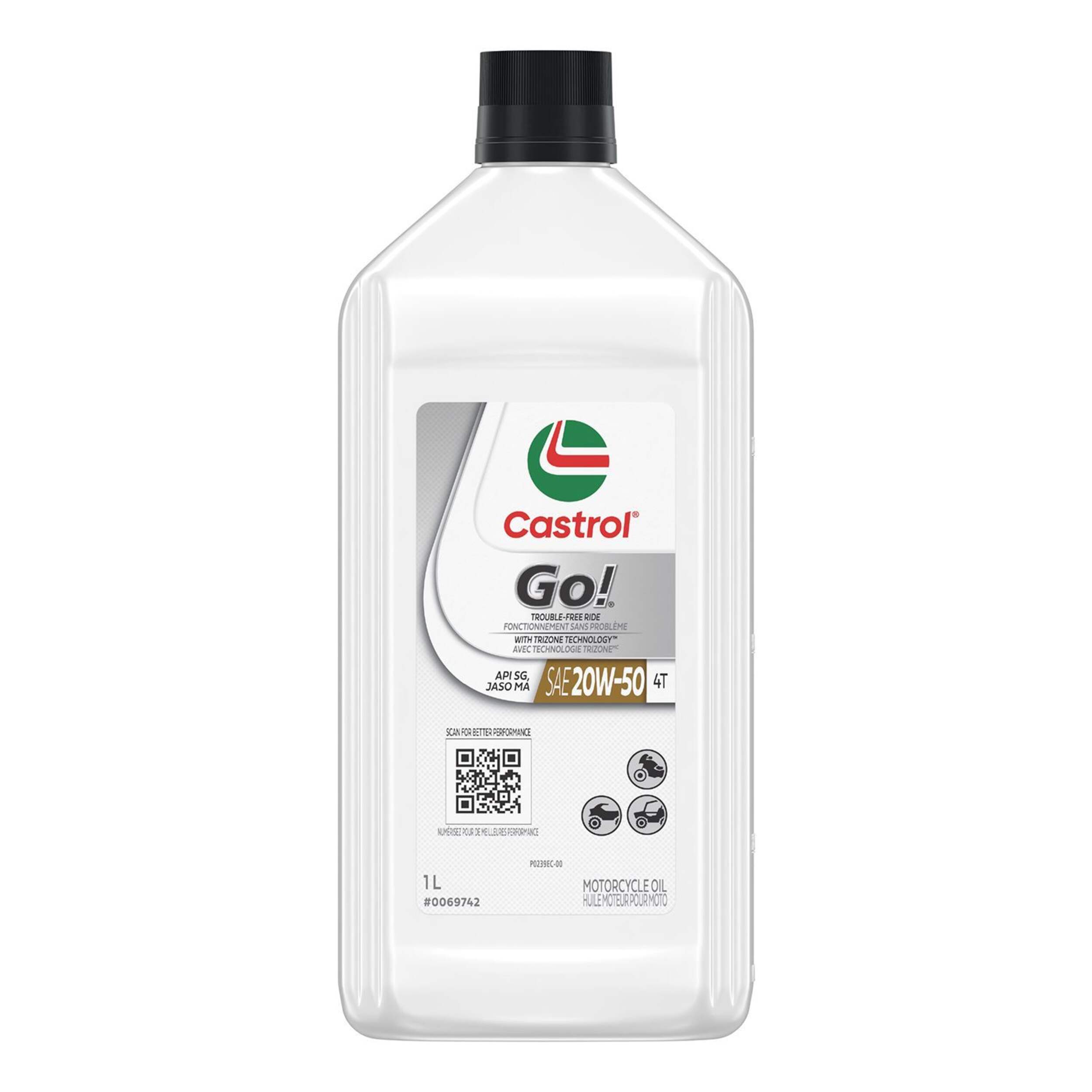 Castrol Go! 4-Stroke 4T Motorcycle Oil 20W50, 946-mL Front_Flat