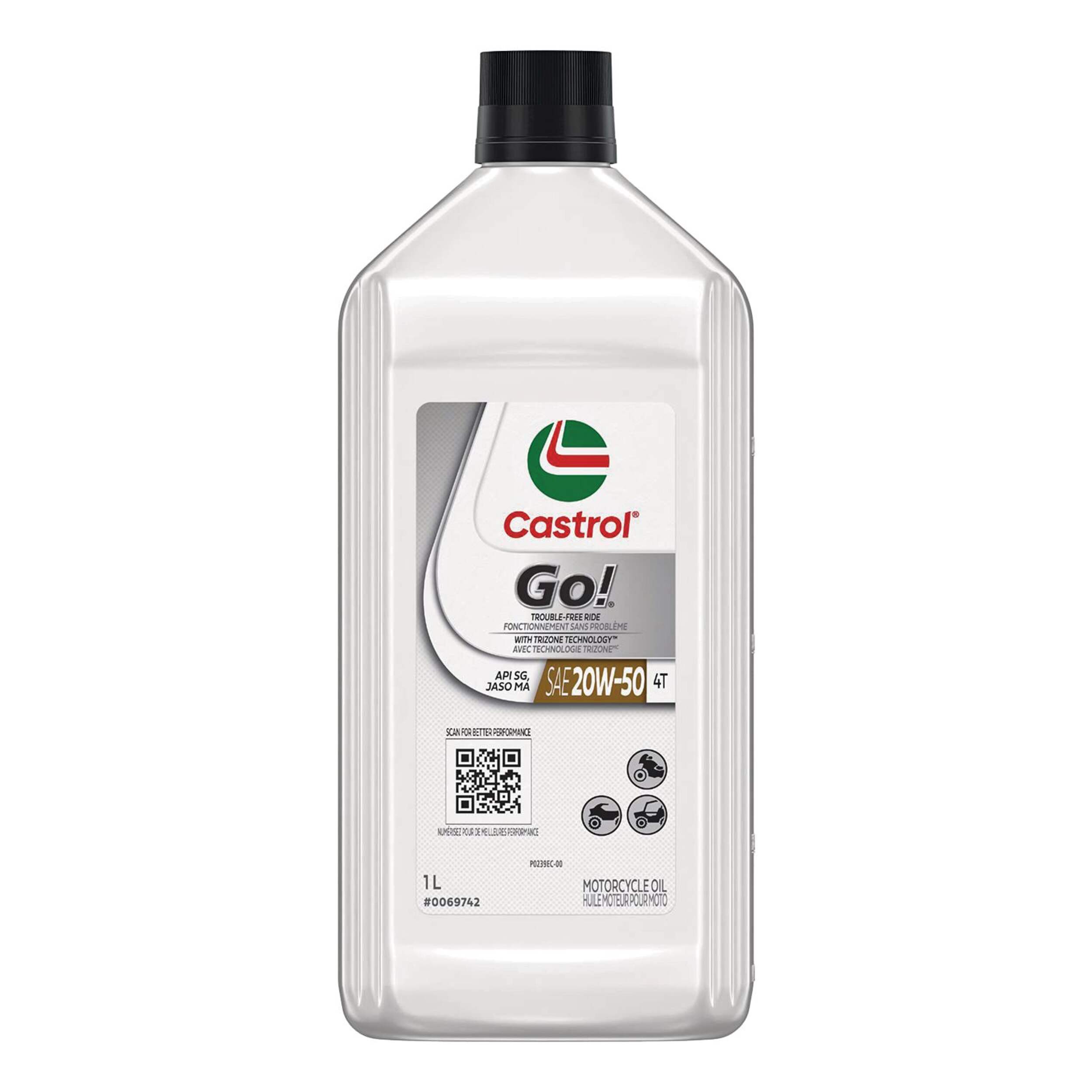 Huile pour motocyclette 4T à 4 temps Castrol Go!, 20W50, 946 mL Front_Flat