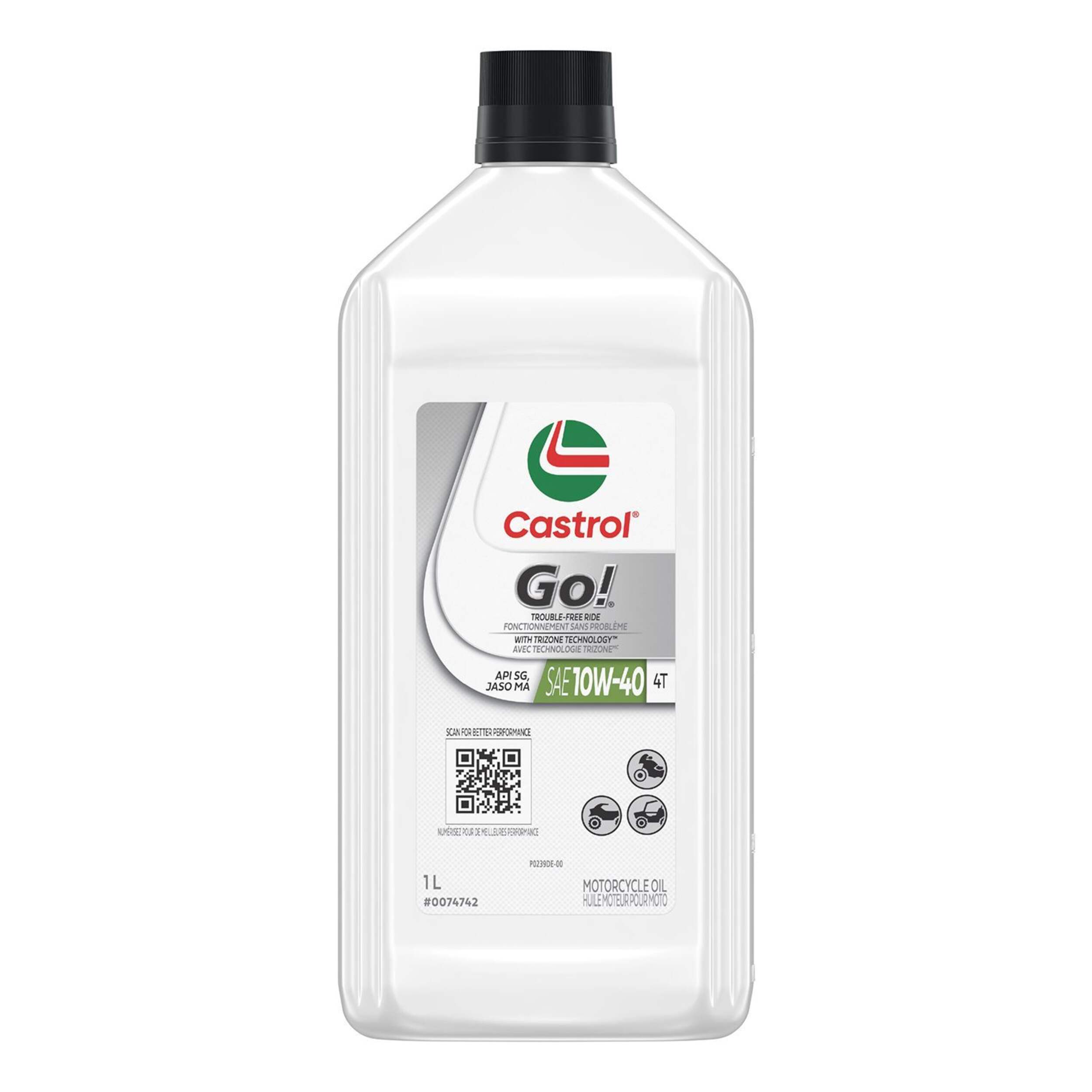 Castrol Go! 4-Stroke 4T Motorcycle Oil 10W40, 946-mL Front_Flat