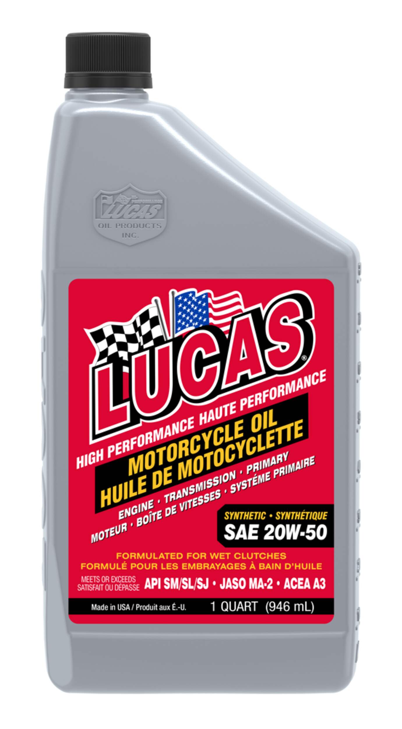 Lucas Oil High Performance Synthetic Motorcycle Oil SAE, 946-mL Front_Flat