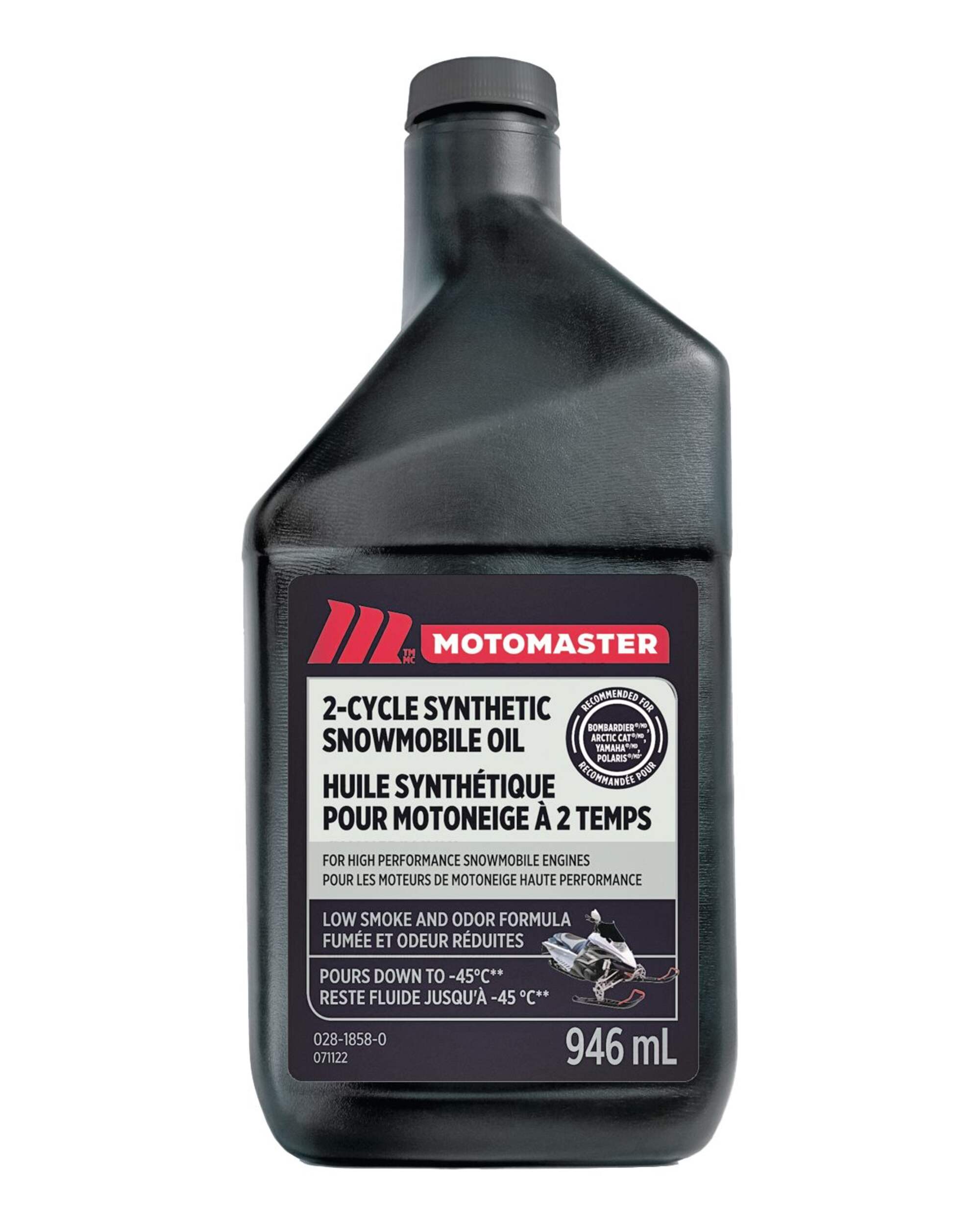 MotoMaster 2-Cycle Synthetic Snowmobile Oil, 946 mL Front_Flat