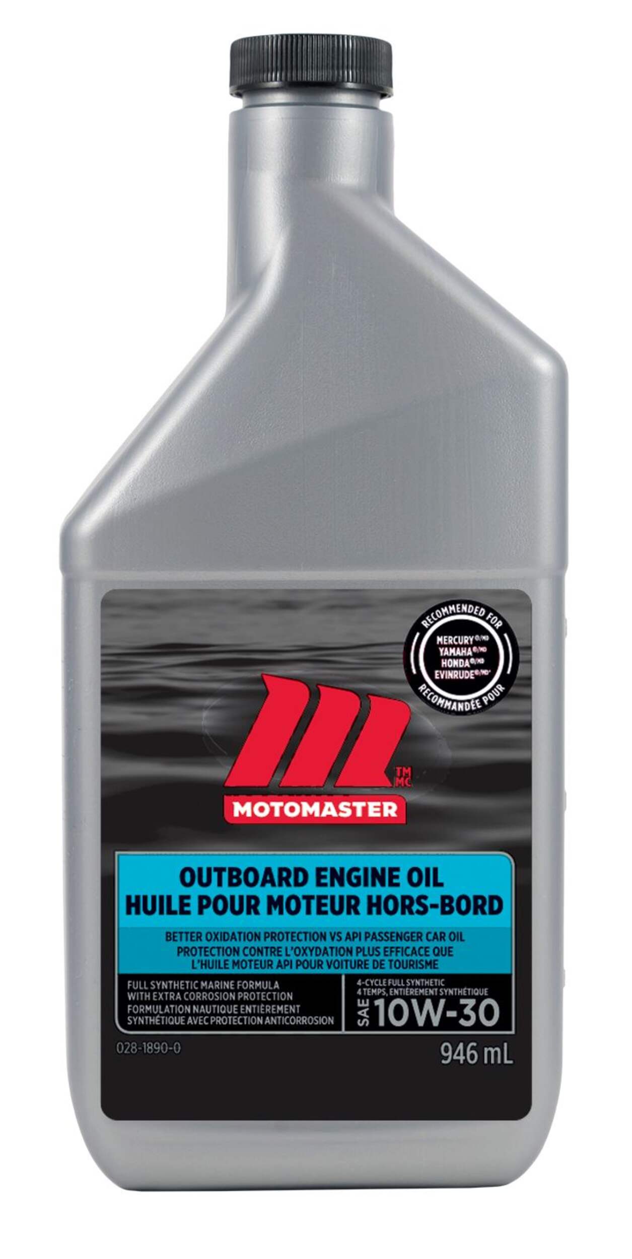 MotoMaster 10W30 Synthetic Outboard Engine Oil, 946-ml Front_Flat