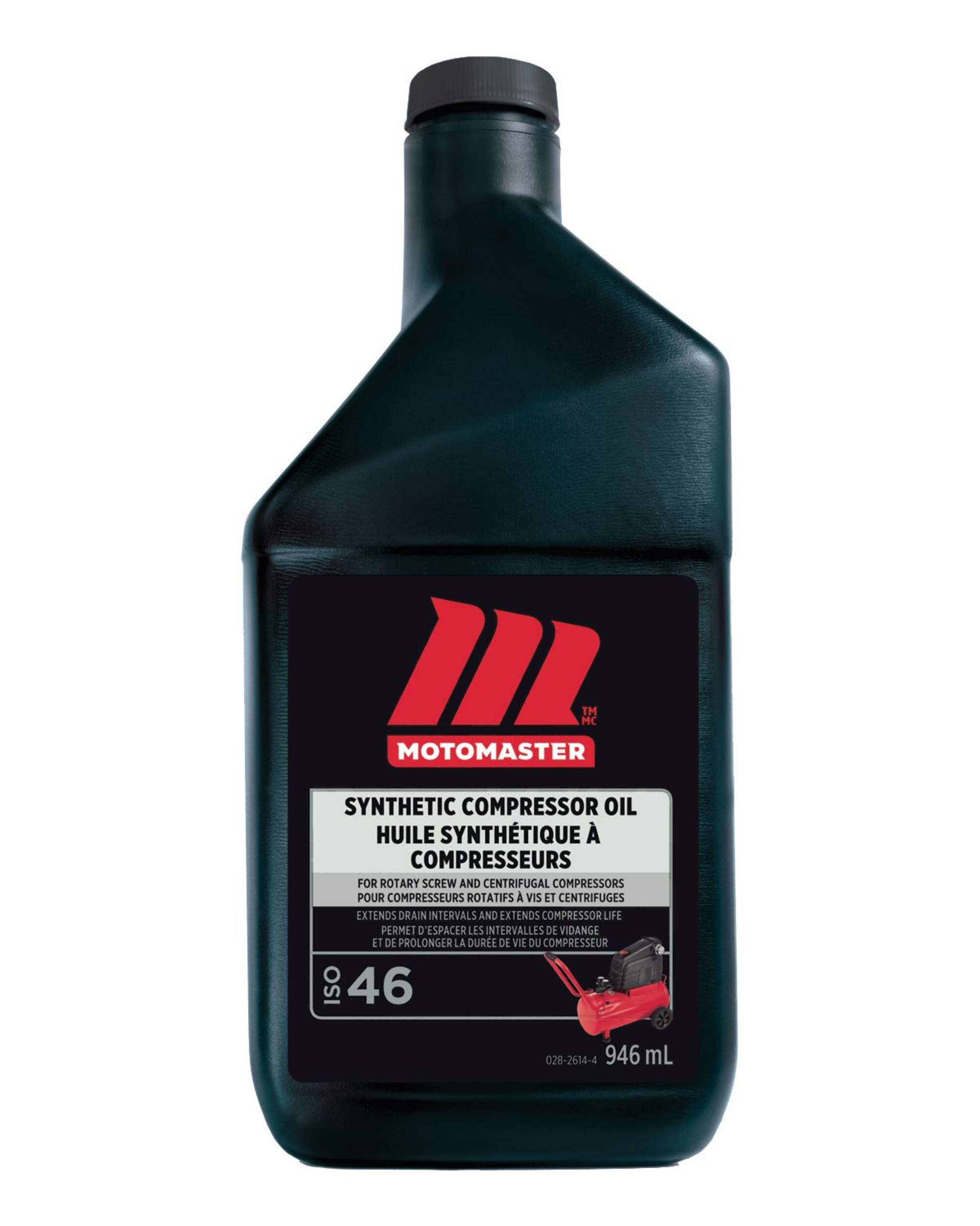 Huile synthétique pour compresseurs rotatifs et centrifuges MotoMaster ISO46, 946 mL Front_Flat
