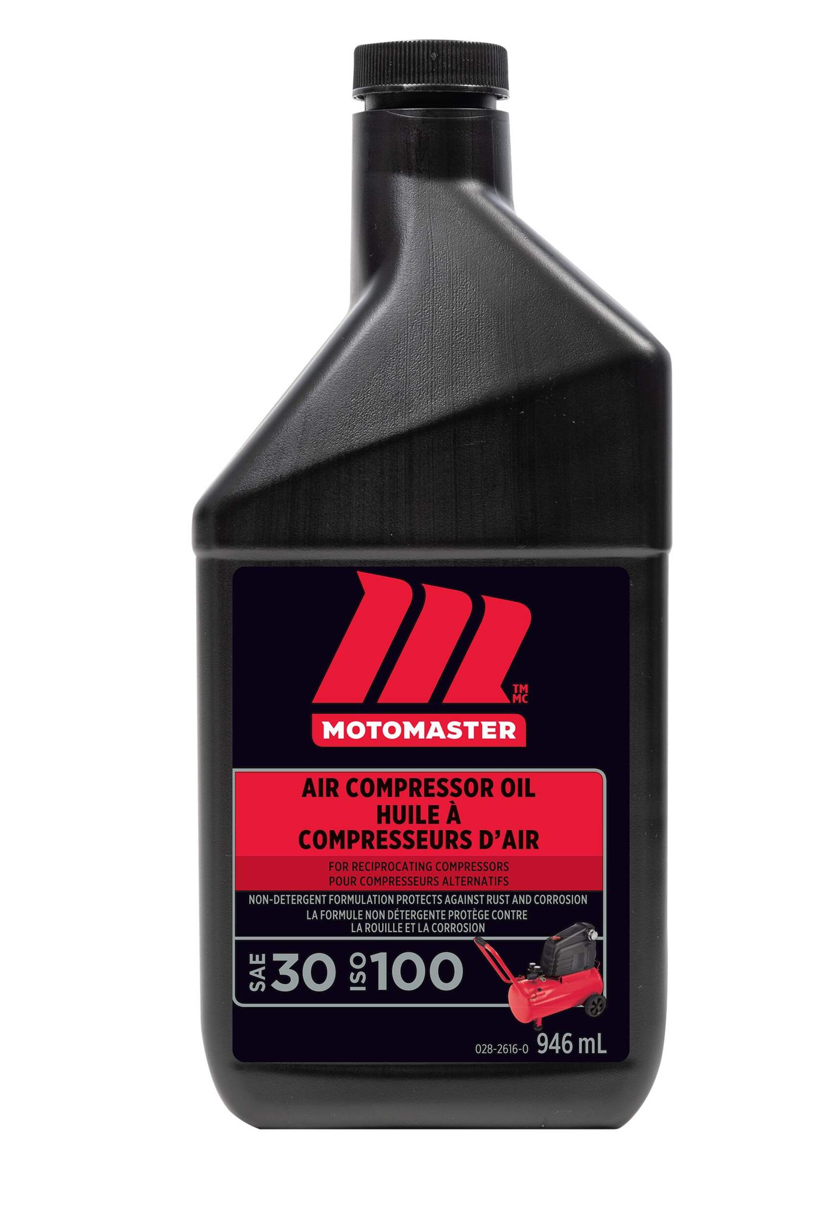 Huile de compresseur MotoMaster pour compresseur à air, ISO 100, 946 mL Front_Flat