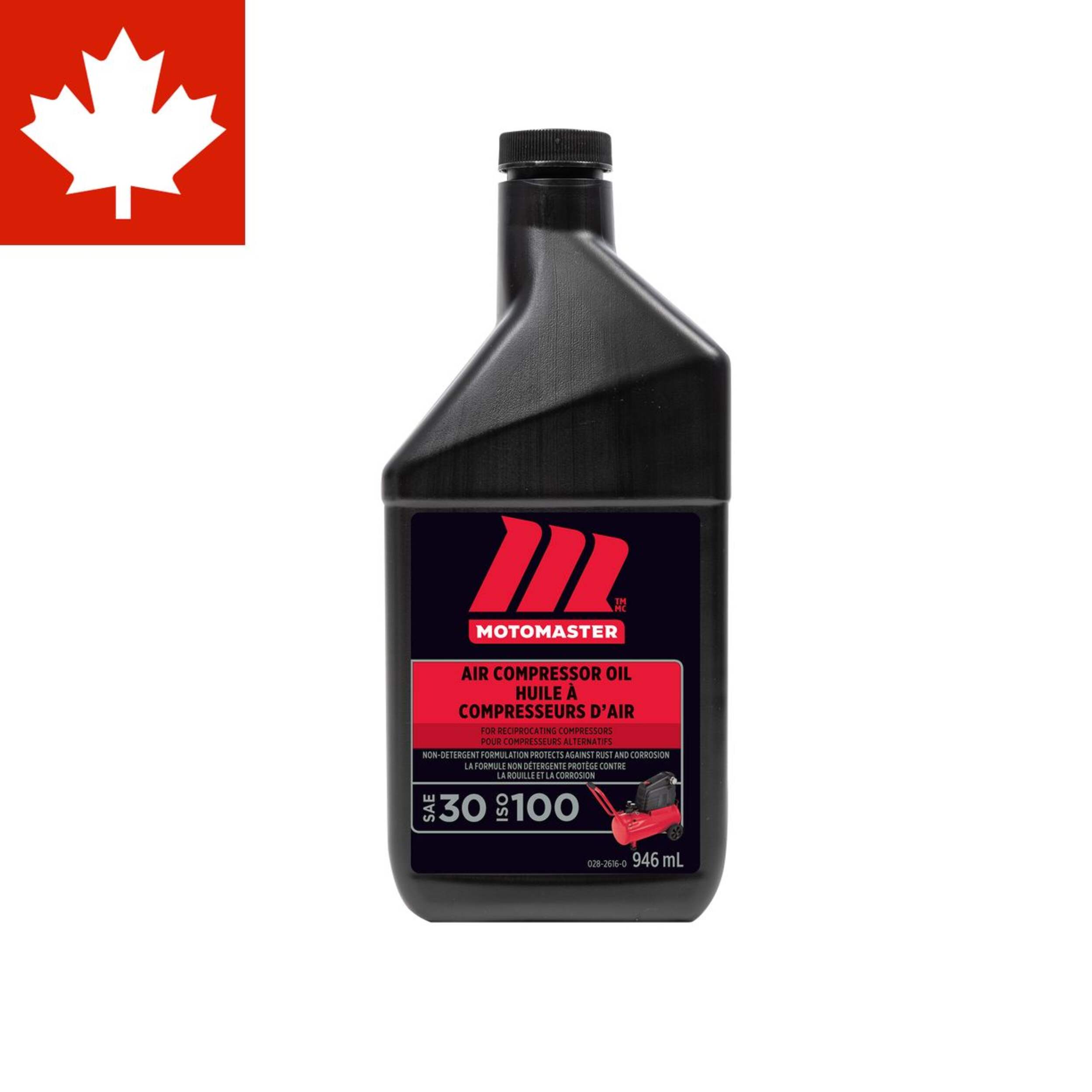 Huile de compresseur MotoMaster pour compresseur à air, ISO 100, 946 mL Front_Flat