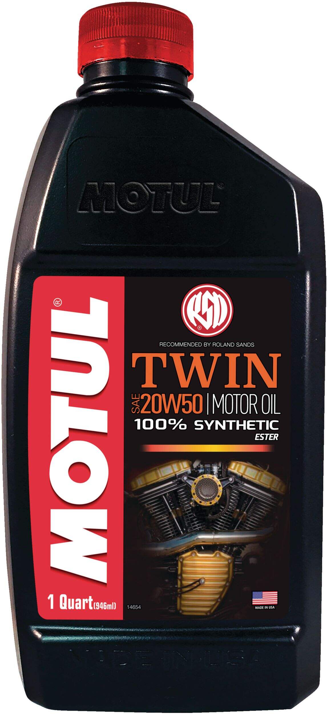 Motul Twin Synthetic Motorcycle Motor Oil 20W50, 946-mL Front_Flat