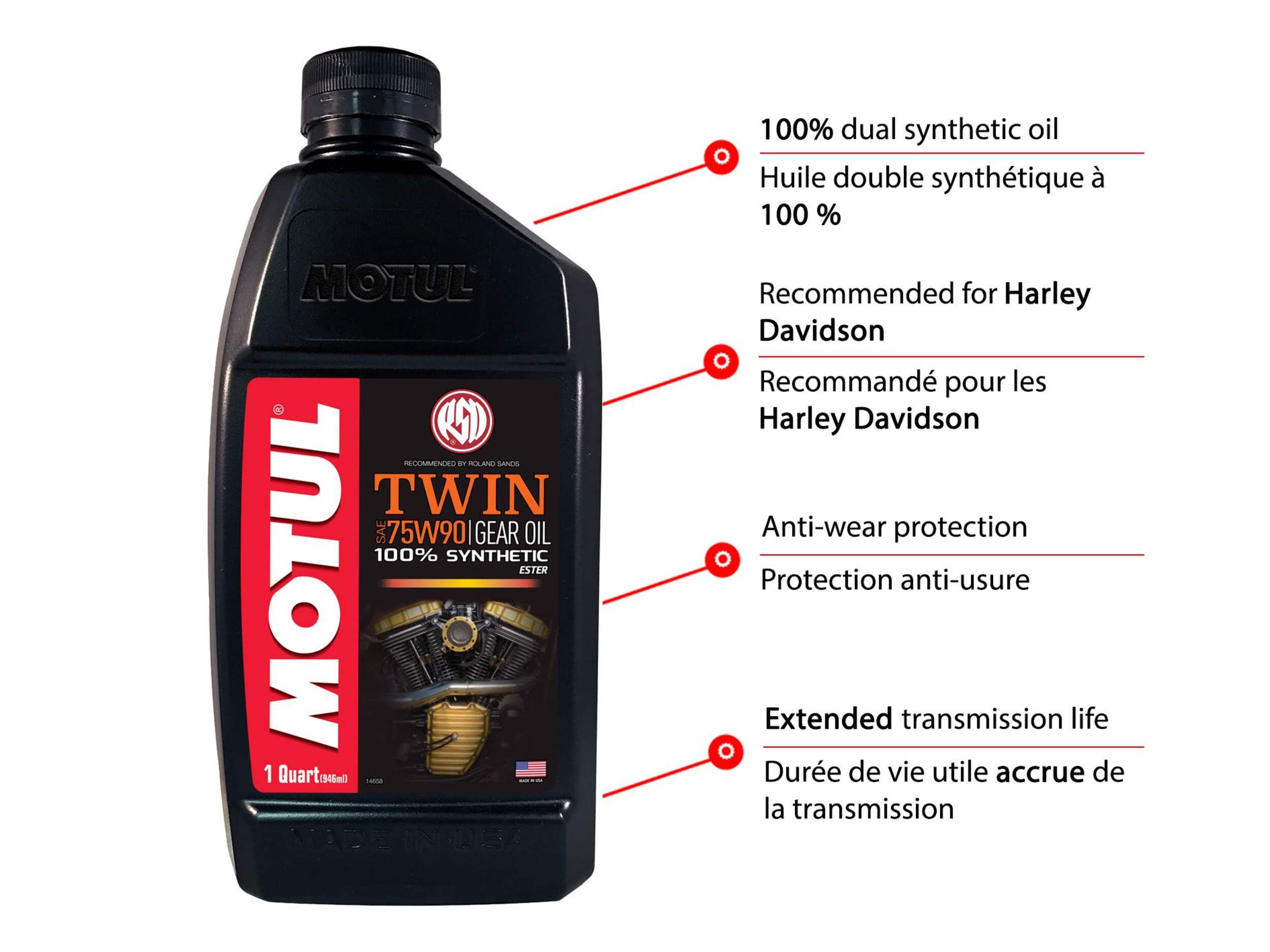 Huile synthétique pour engrenages Motul Twin, 75W90, 946 mL Front_Flat
