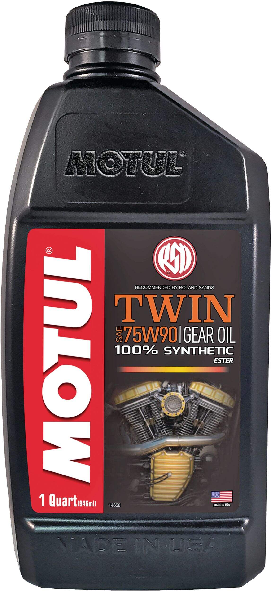 Motul Twin Synthetic Gear Motorcycle Oil 75W90, 946-mL Front_Flat