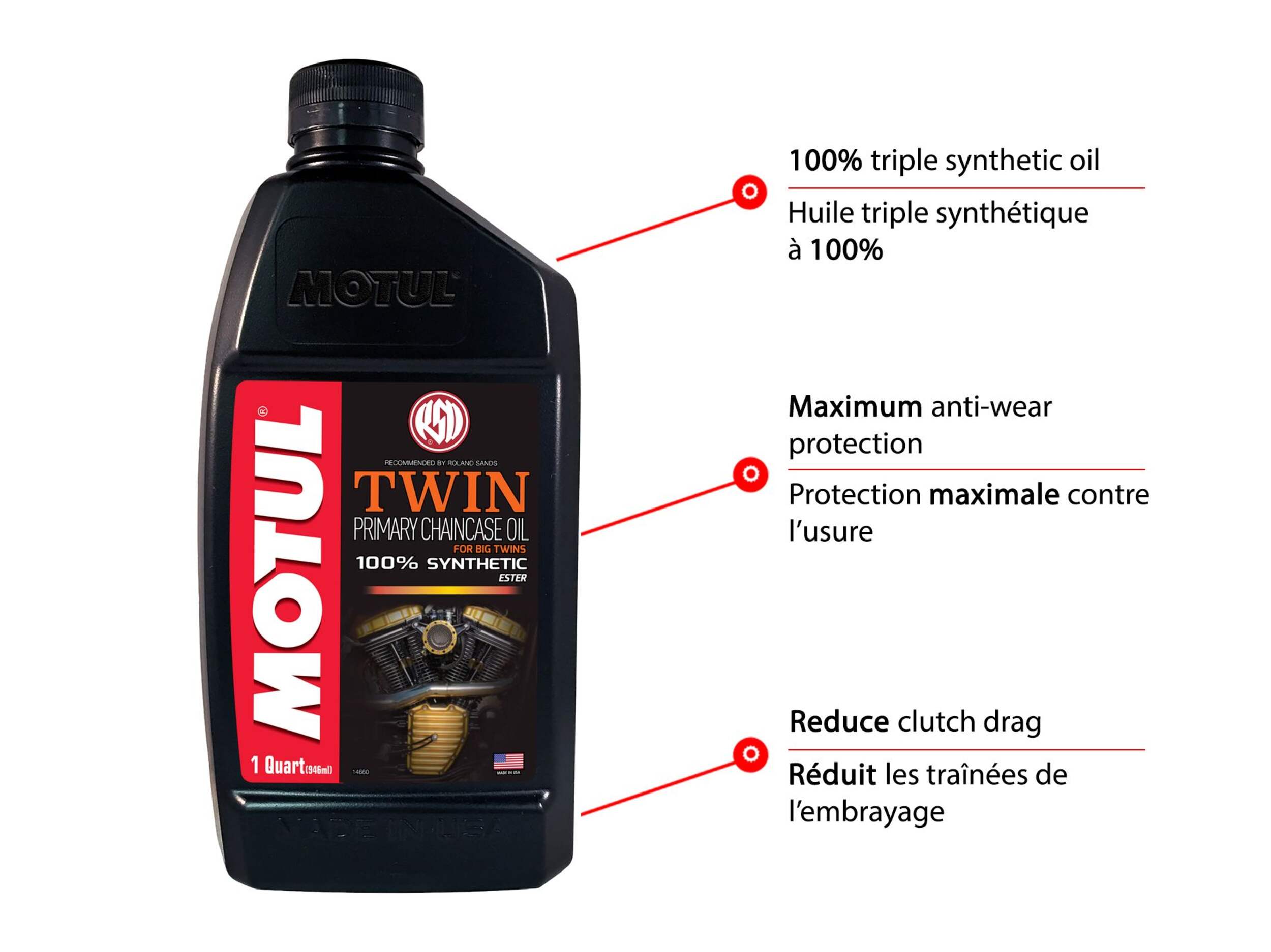 Huile pour carter de chaîne principal Motul Twin, 1 L Front_Flat