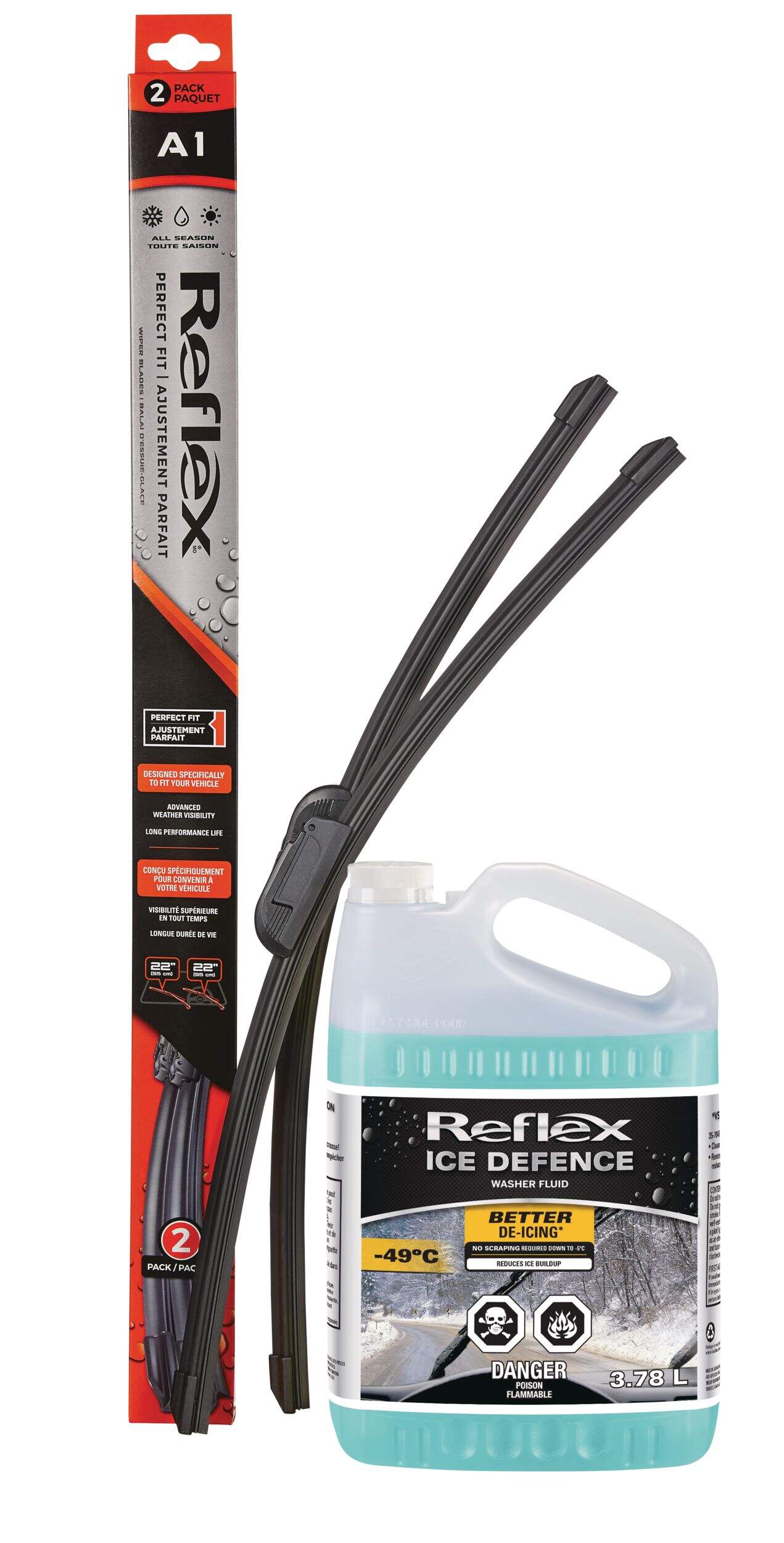 Reflex Perfect Fit All Season Wiper Blades, 2pk, Assorted Sizes