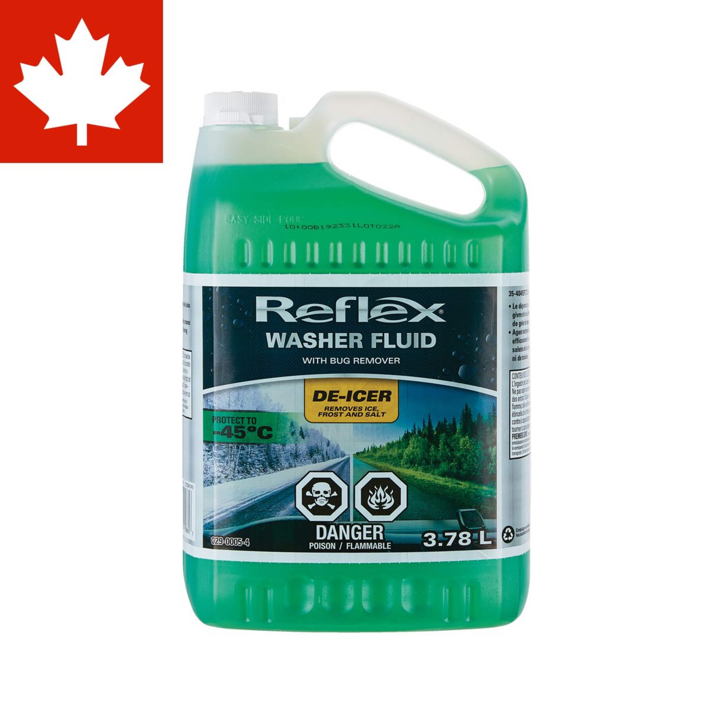 Reflex All Season Windshield Washer Fluid with Bug Remover & De-icer, -45°C, 3.78-L Front_Flat