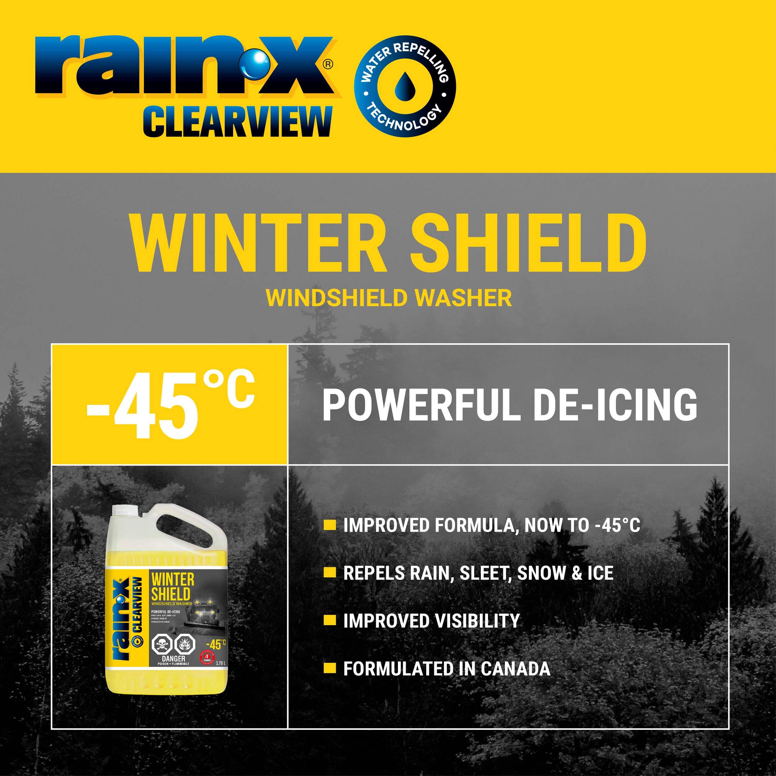 RainX ClearView Winter Shield Windshield Washer Fluid, 45°C, 3.78L