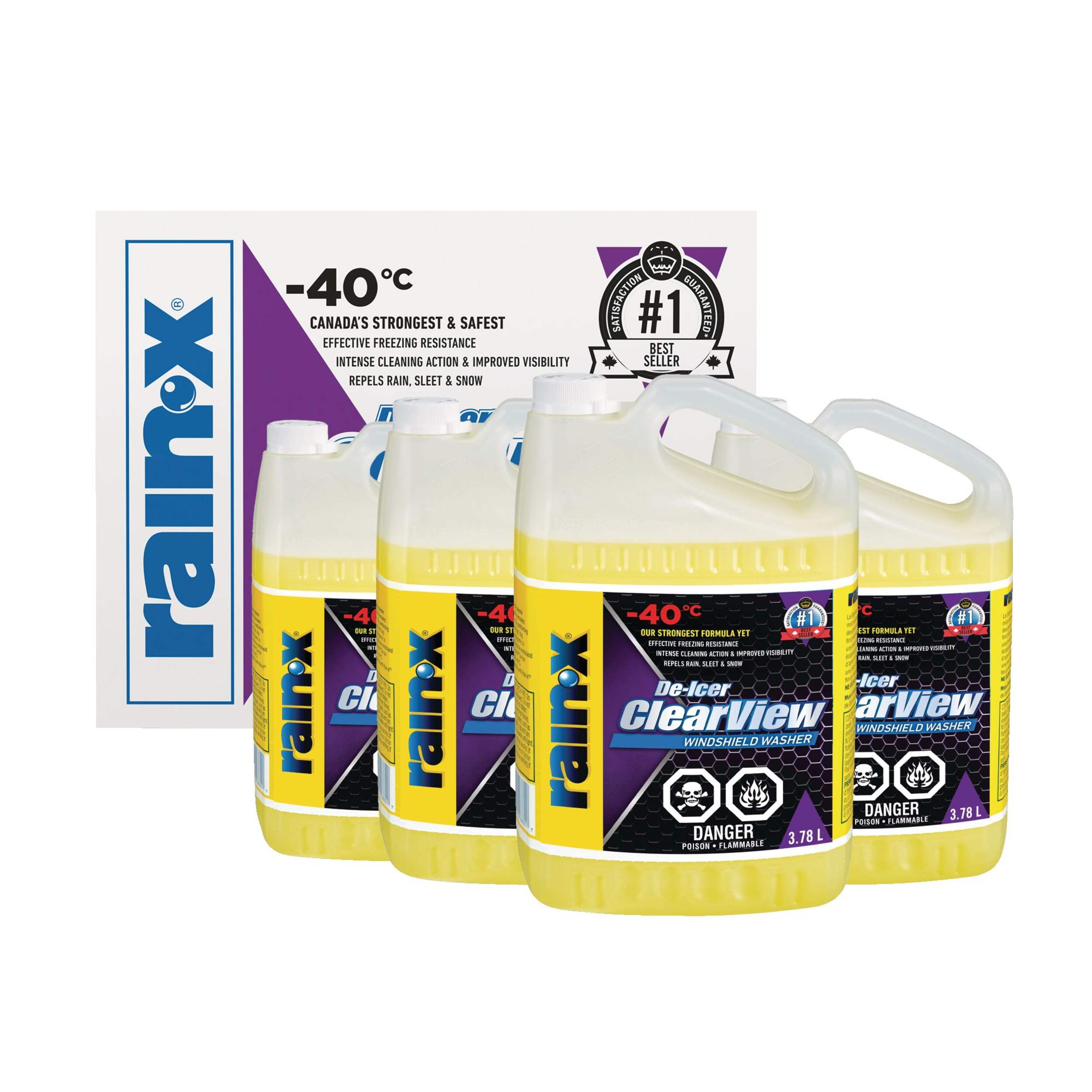 Rain-X ClearView De-Icer Windshield Washer Fluid, 3.78 L, -40°C, 4-pk Front_Flat