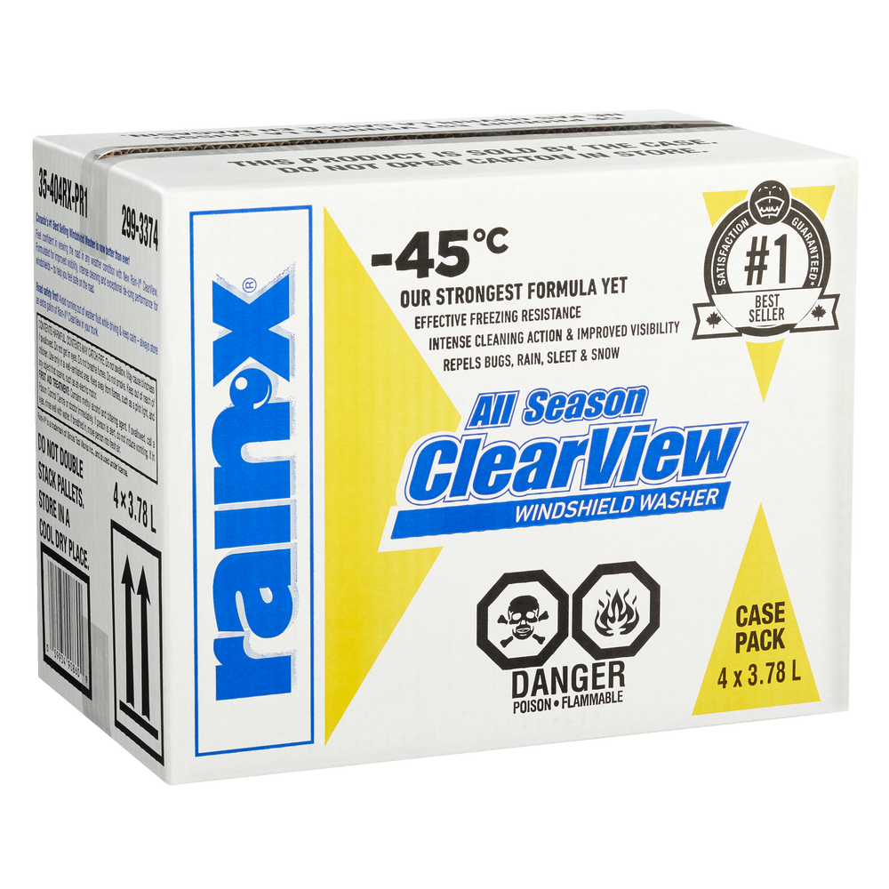 RainX ClearView All Season Windshield Washer Fluid, 45°C, 3.78L, 4pk