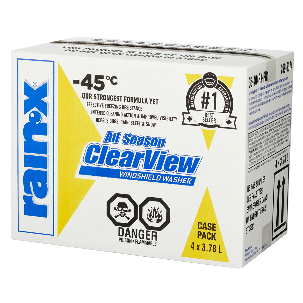 RainX ClearView All Season Windshield Washer Fluid, 45°C, 3.78L, 4pk Canadian Tire