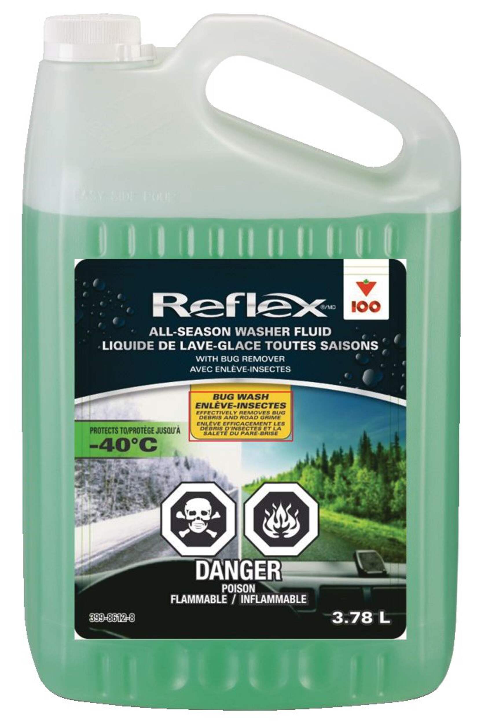 Reflex All-Season Windshield Washer Fluid with Bug Remover, -40°C, 3.78L Front_Flat