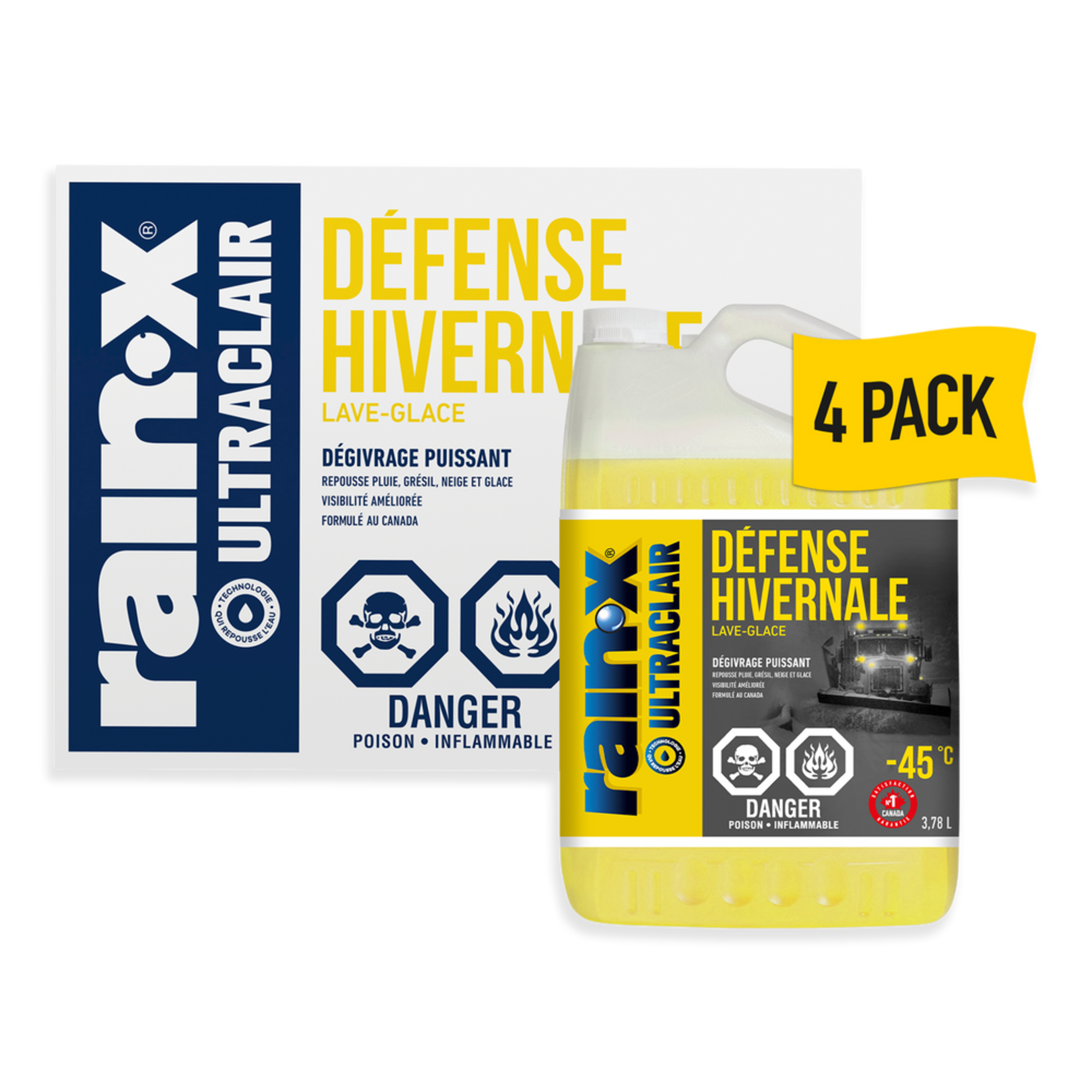 Liquide de lave-glace d'hiver Rain-X ClearView, -45 °C, 3,78 L, paq. 4 Front_Flat