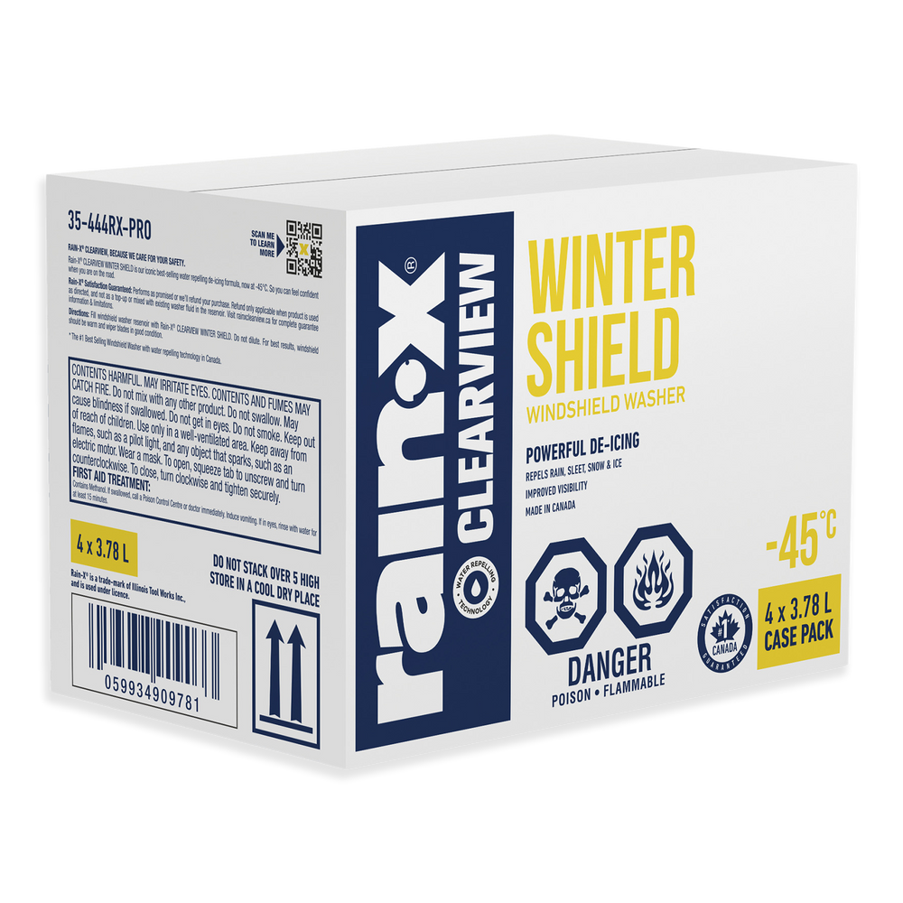 RainX ClearView Winter Shield Windshield Washer Fluid, 45°C, 3.78L, 4pk Canadian Tire
