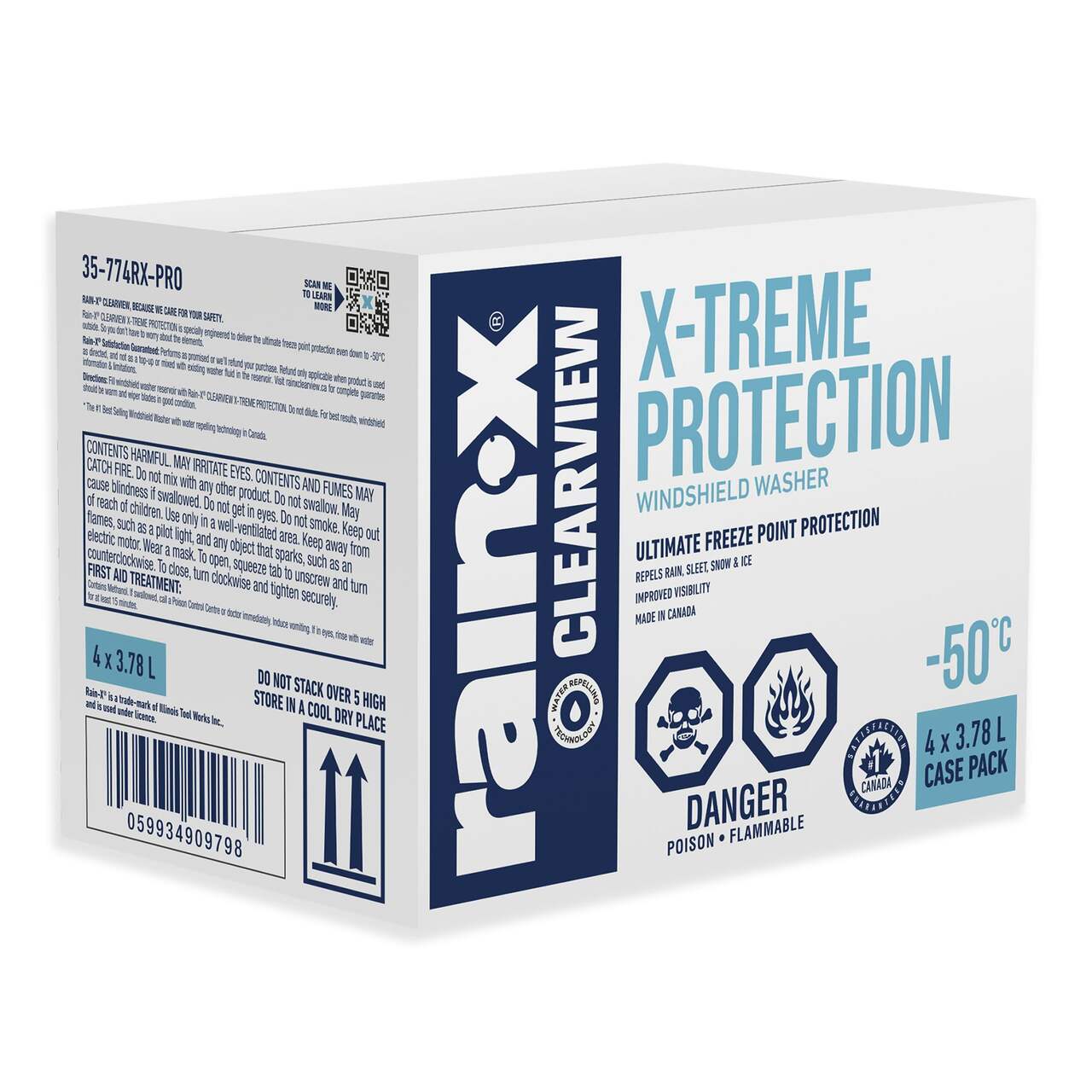 Rain-X ClearView - X-Treme Protection Windshield Washer Fluid, -50°C, 3.78  L x 4pk
